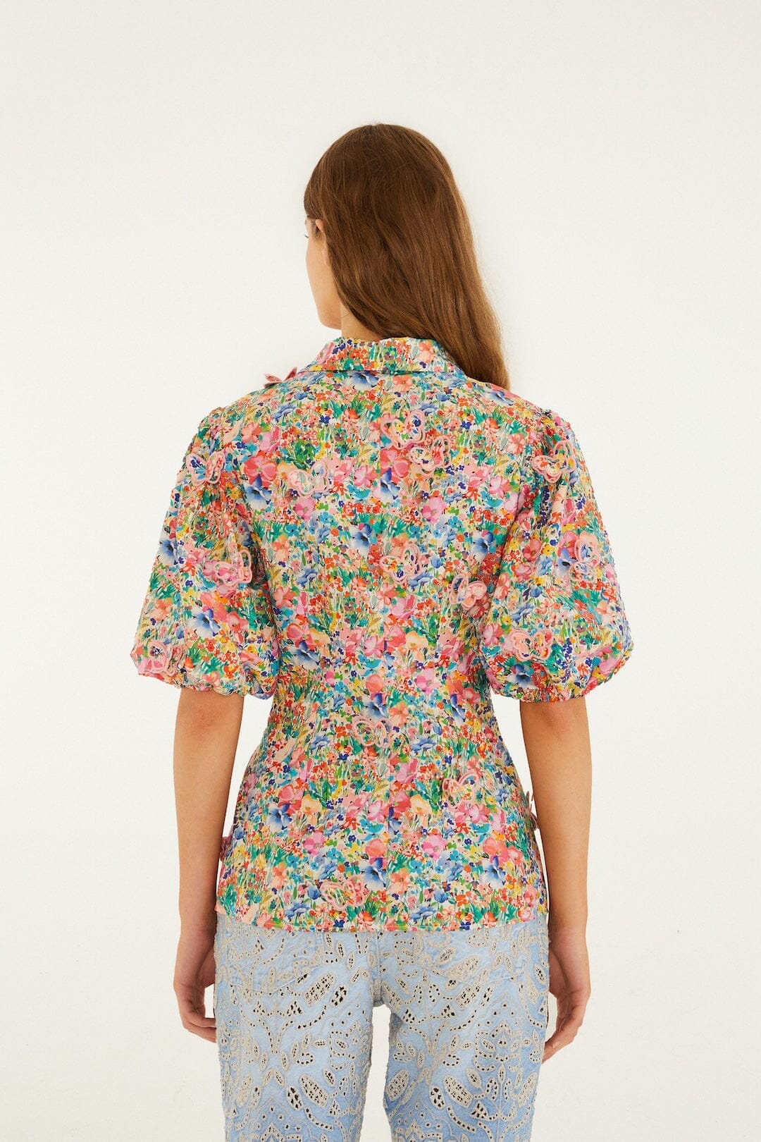 Off-White Peasant Floral Butterflies Blouse