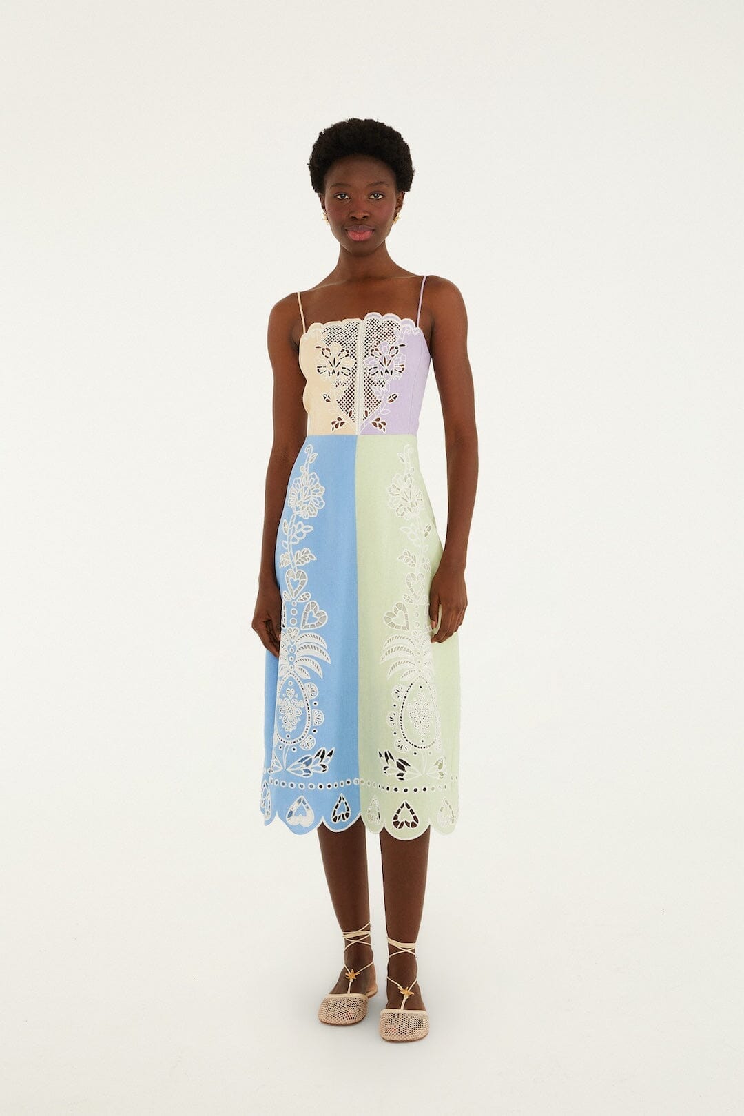 Multicolor Embroidered Euroflax Premium Linen Midi Dress