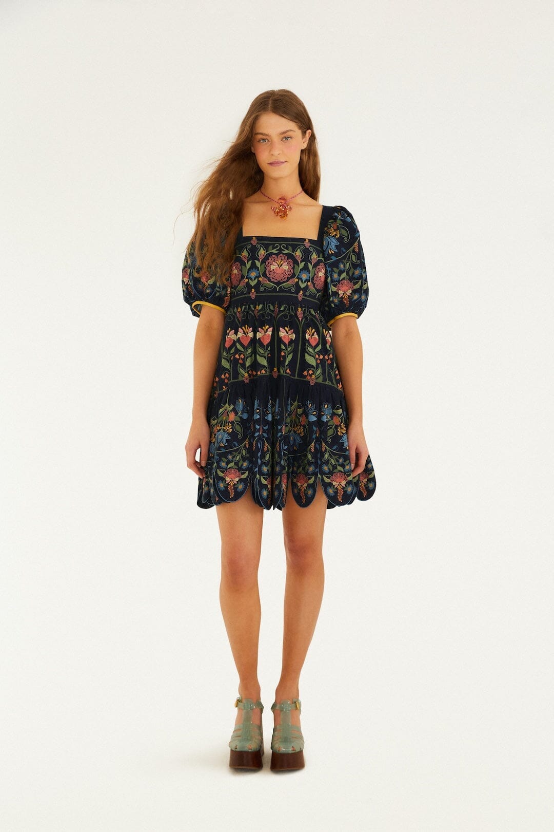 Navy Blue Stitched Garden Mini Dress