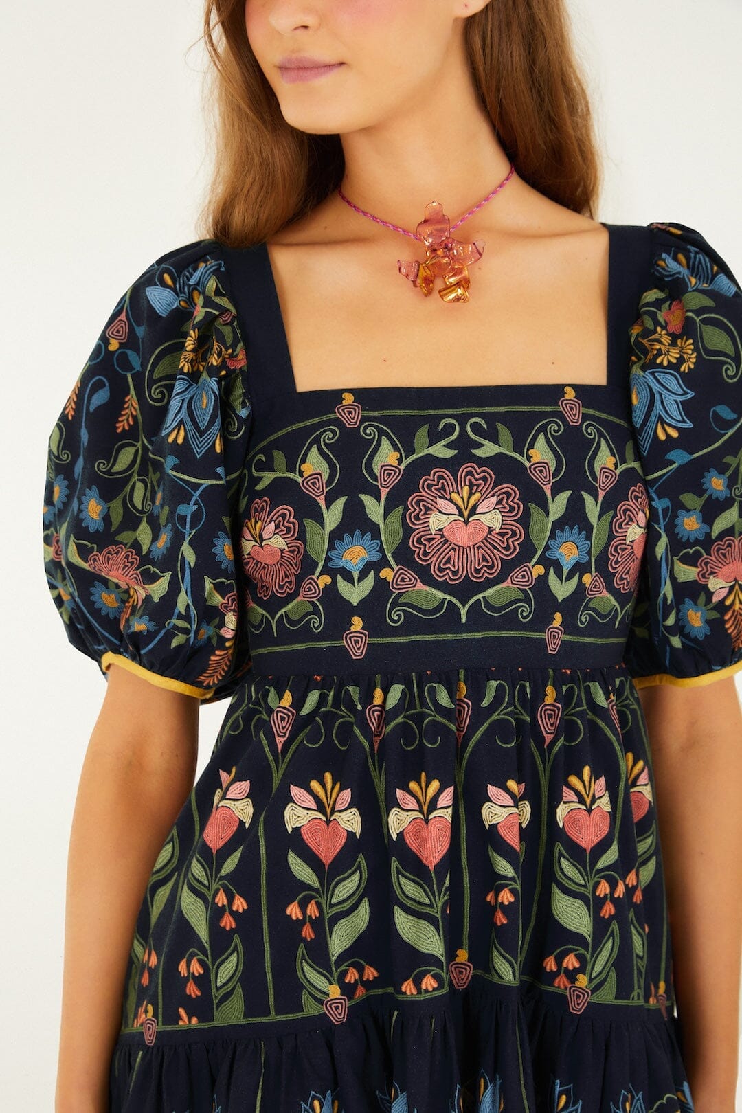 Navy Blue Stitched Garden Mini Dress