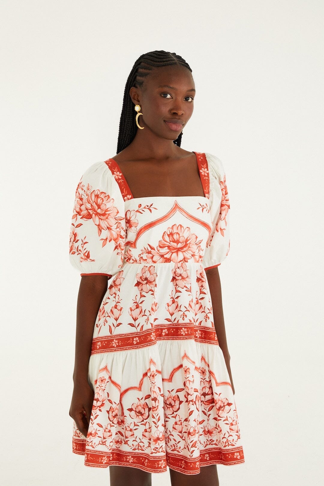 Red Porcelain Garden Mini Dress
