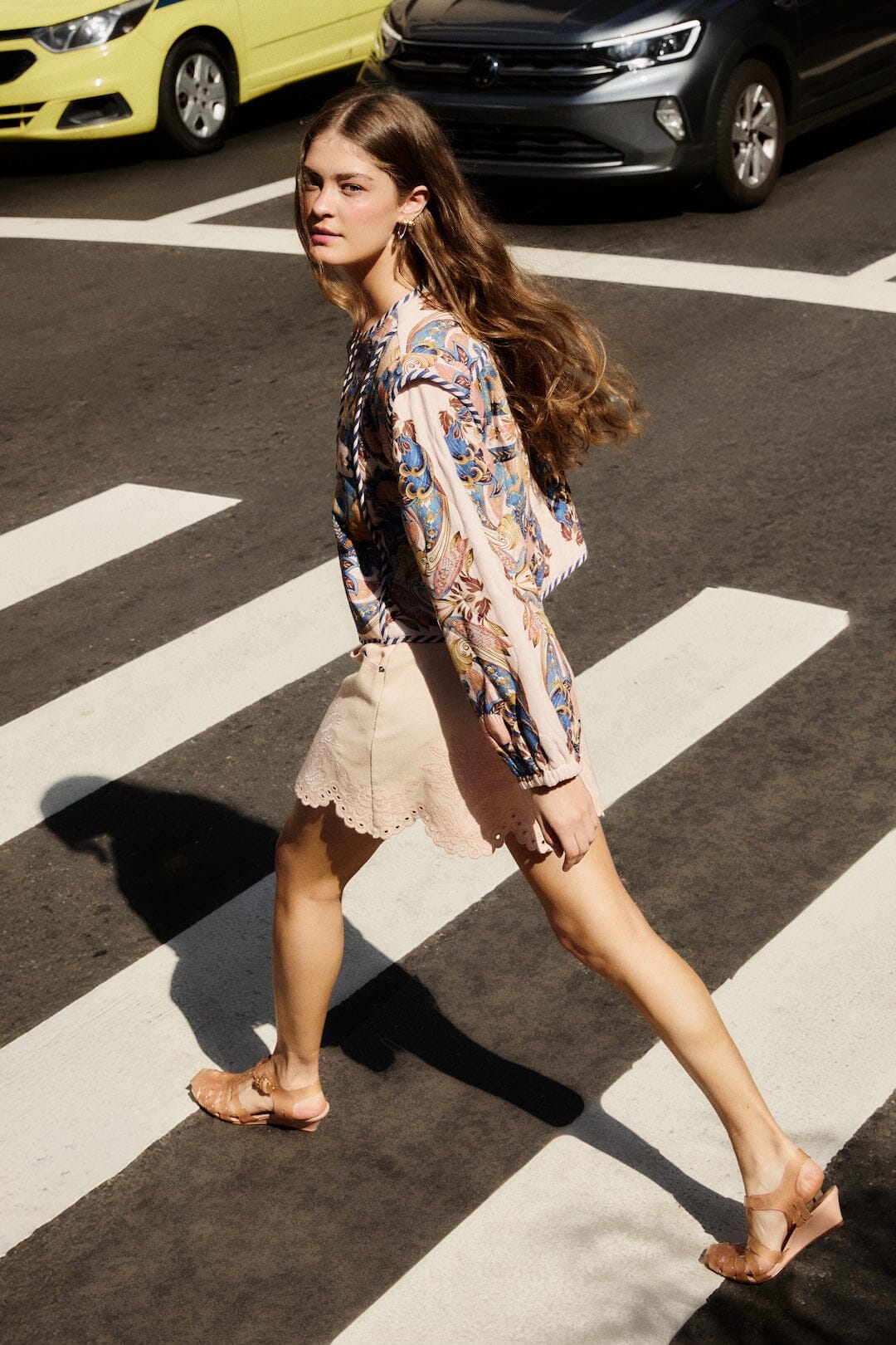 Soft Pink Geometric Richelieu Twill Mini Skirt