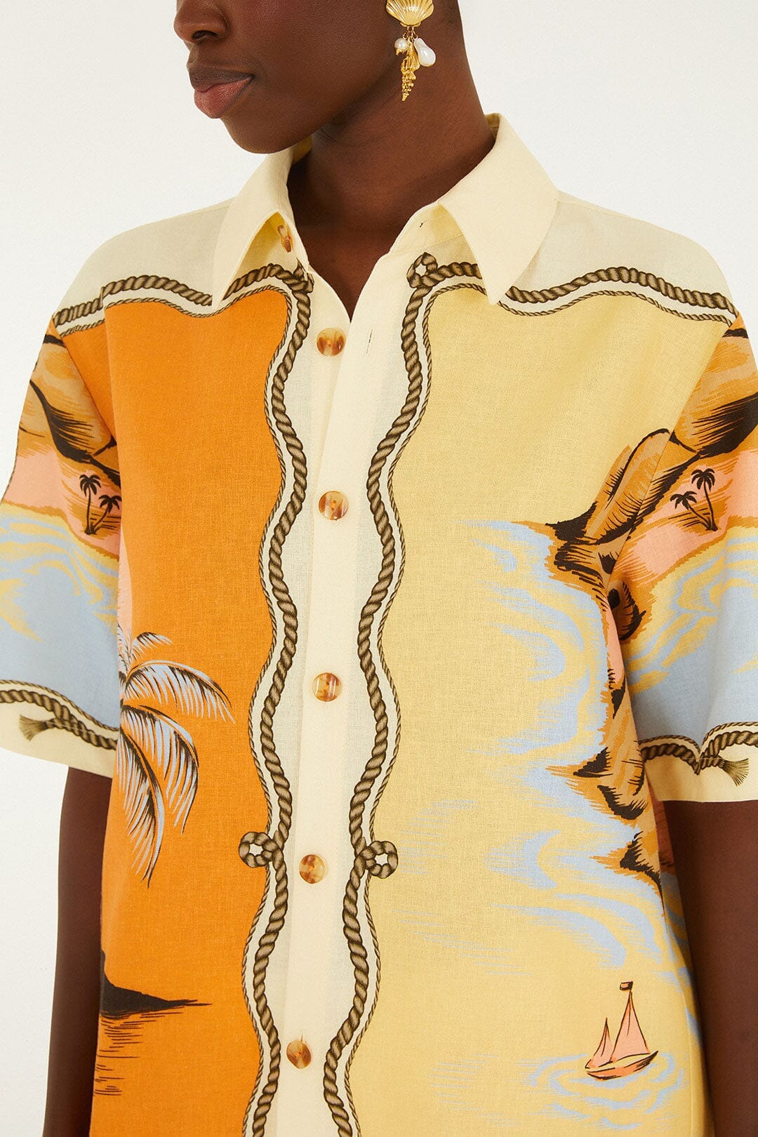 Multicolor Rio Souvenir Mixed Scarf Lenzing Ecovero Euroflax Shirt