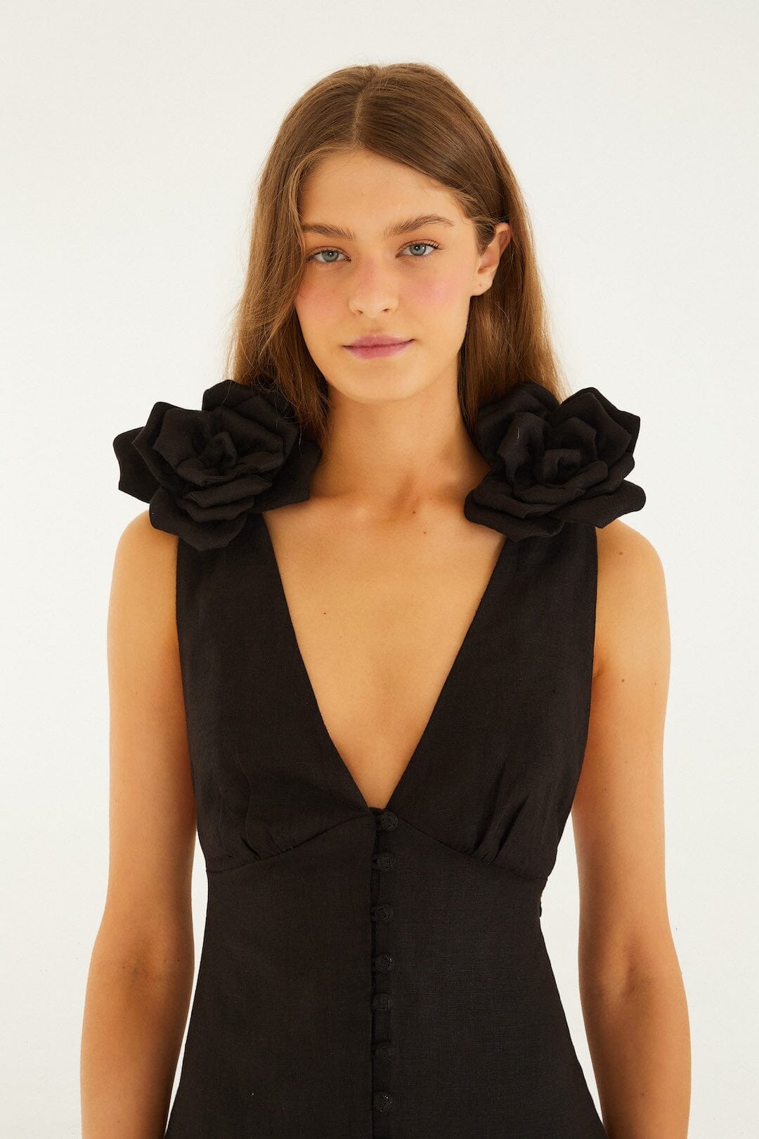 Black 3d Flowers Sleeveless Mini Dress