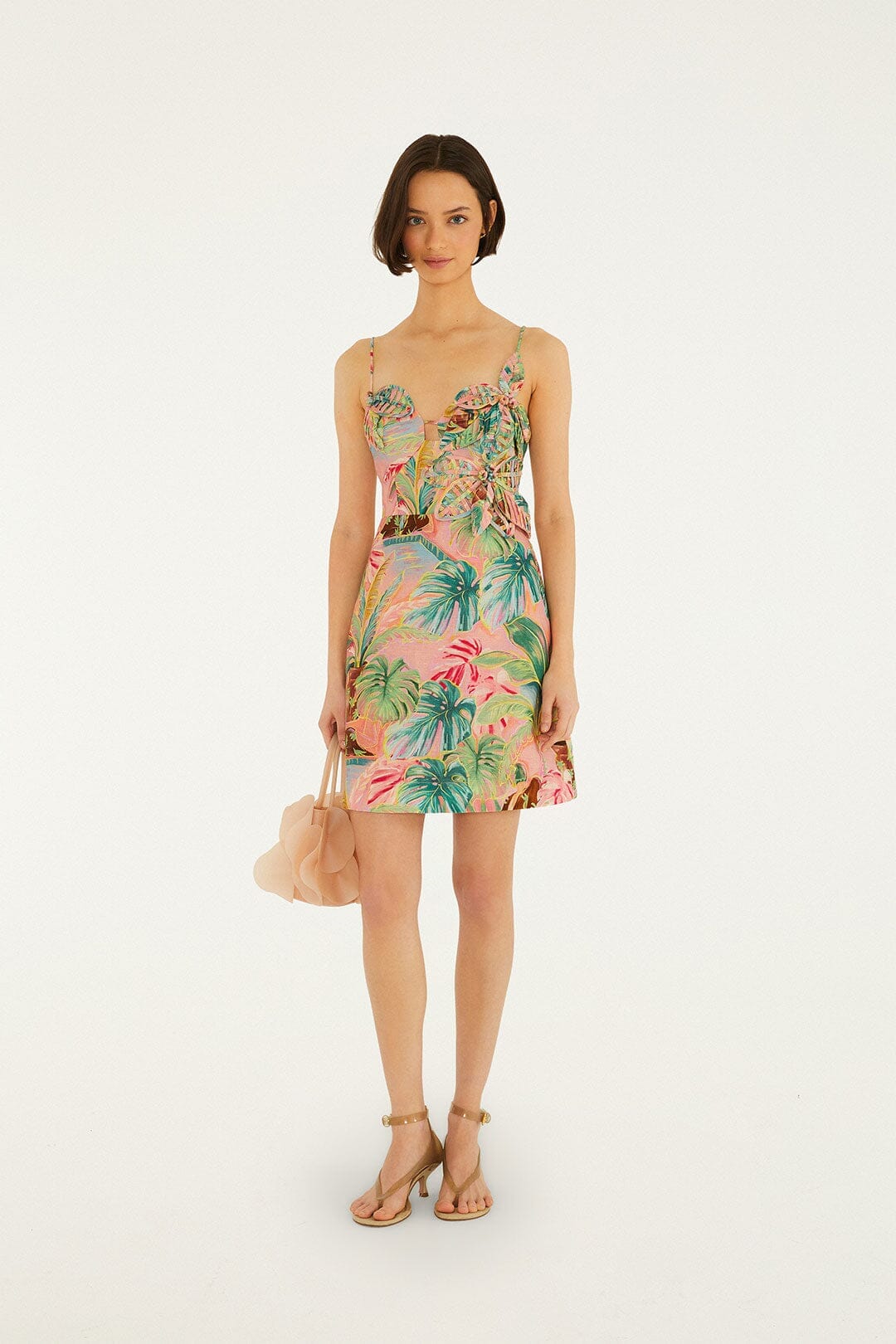 Soft Pink Pool Time 3d Flowers Euroflax Premium Linen Mini Dress