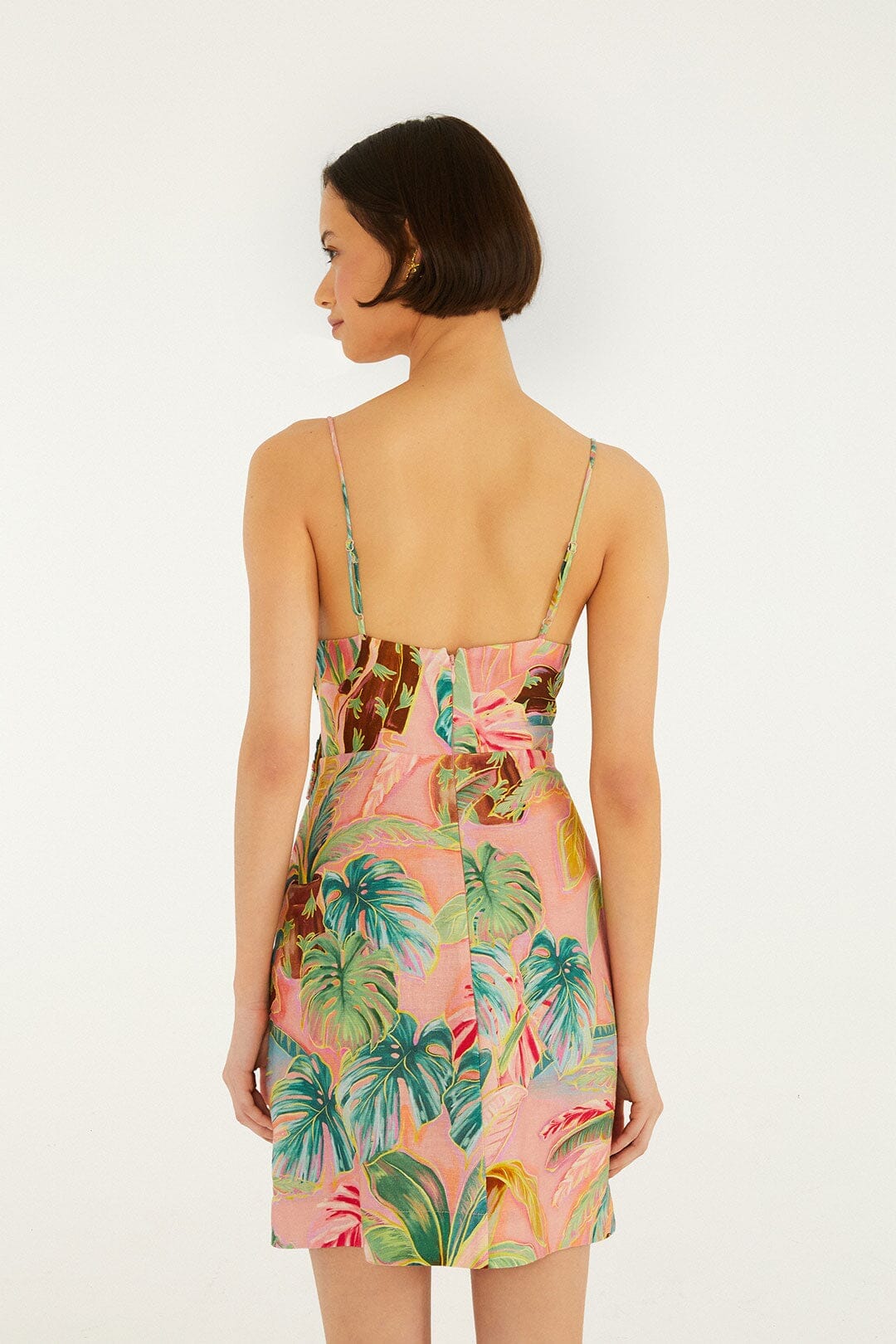 Soft Pink Pool Time 3d Flowers Euroflax Premium Linen Mini Dress