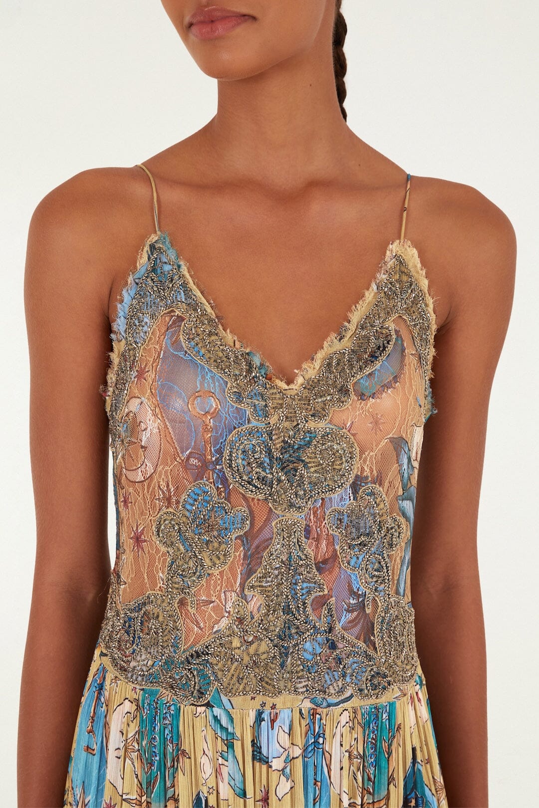 Sand Mystical Sleeveless Pleated Midi Dress