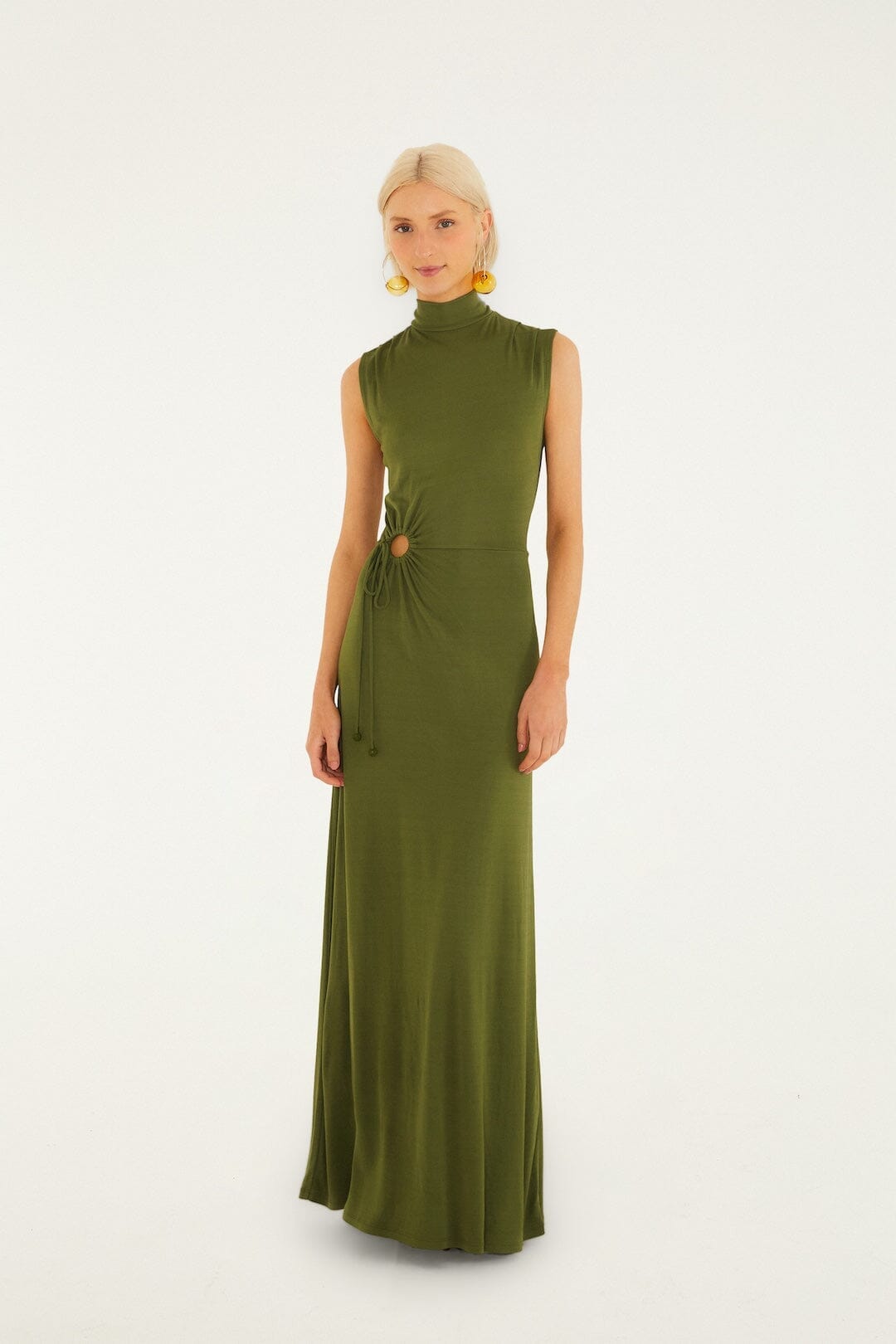 Dark Green High Neck Cut-Out Maxi Dress