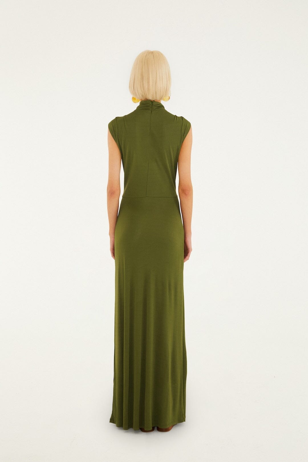 Dark Green High Neck Cut-Out Maxi Dress