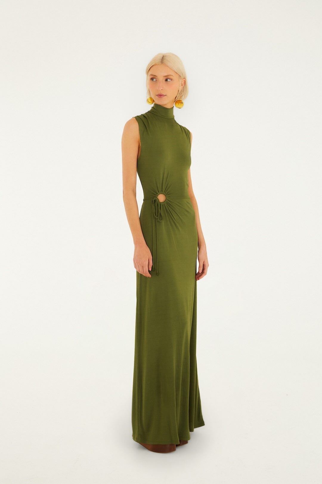 Dark Green High Neck Cut-Out Maxi Dress