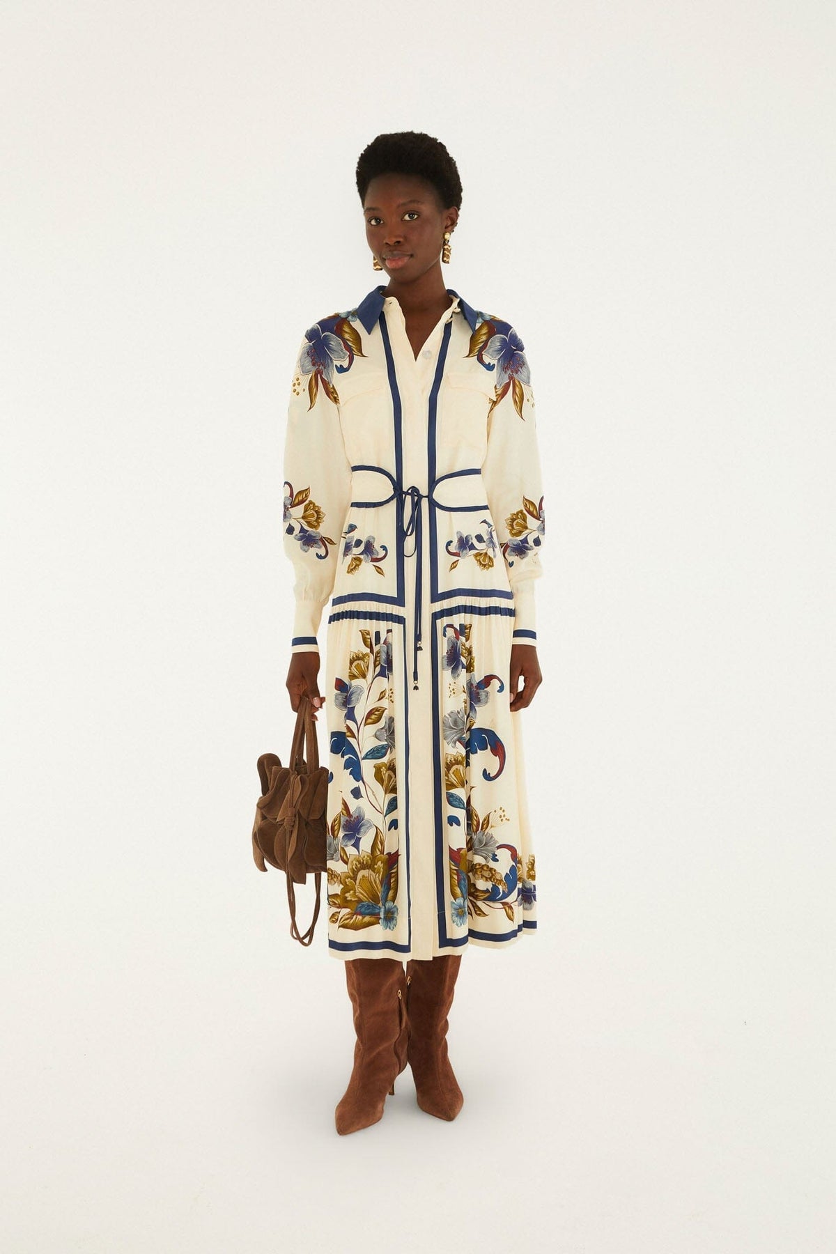 Golden Nature Belted Midi Dress
