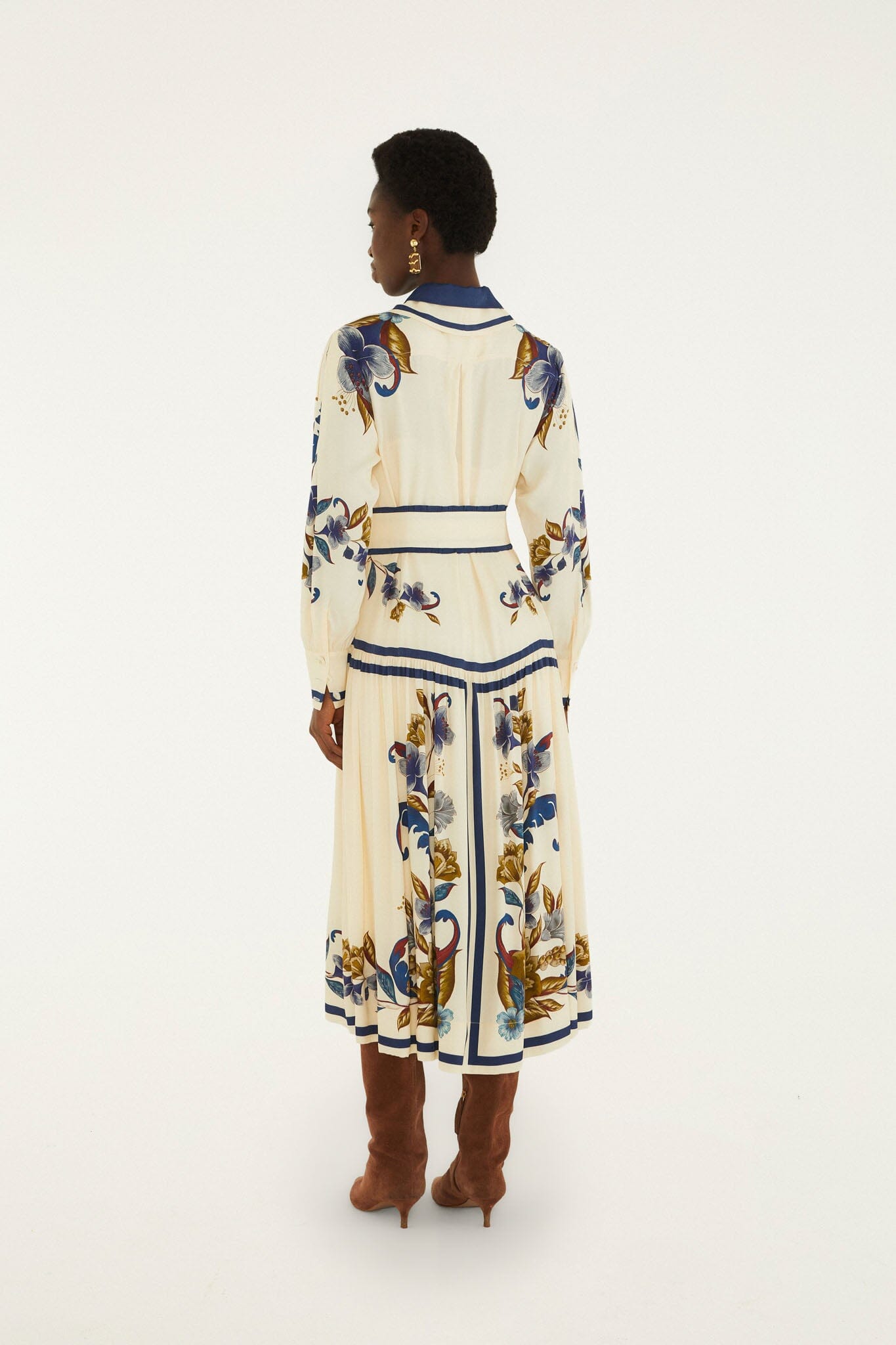 Golden Nature Belted Midi Dress