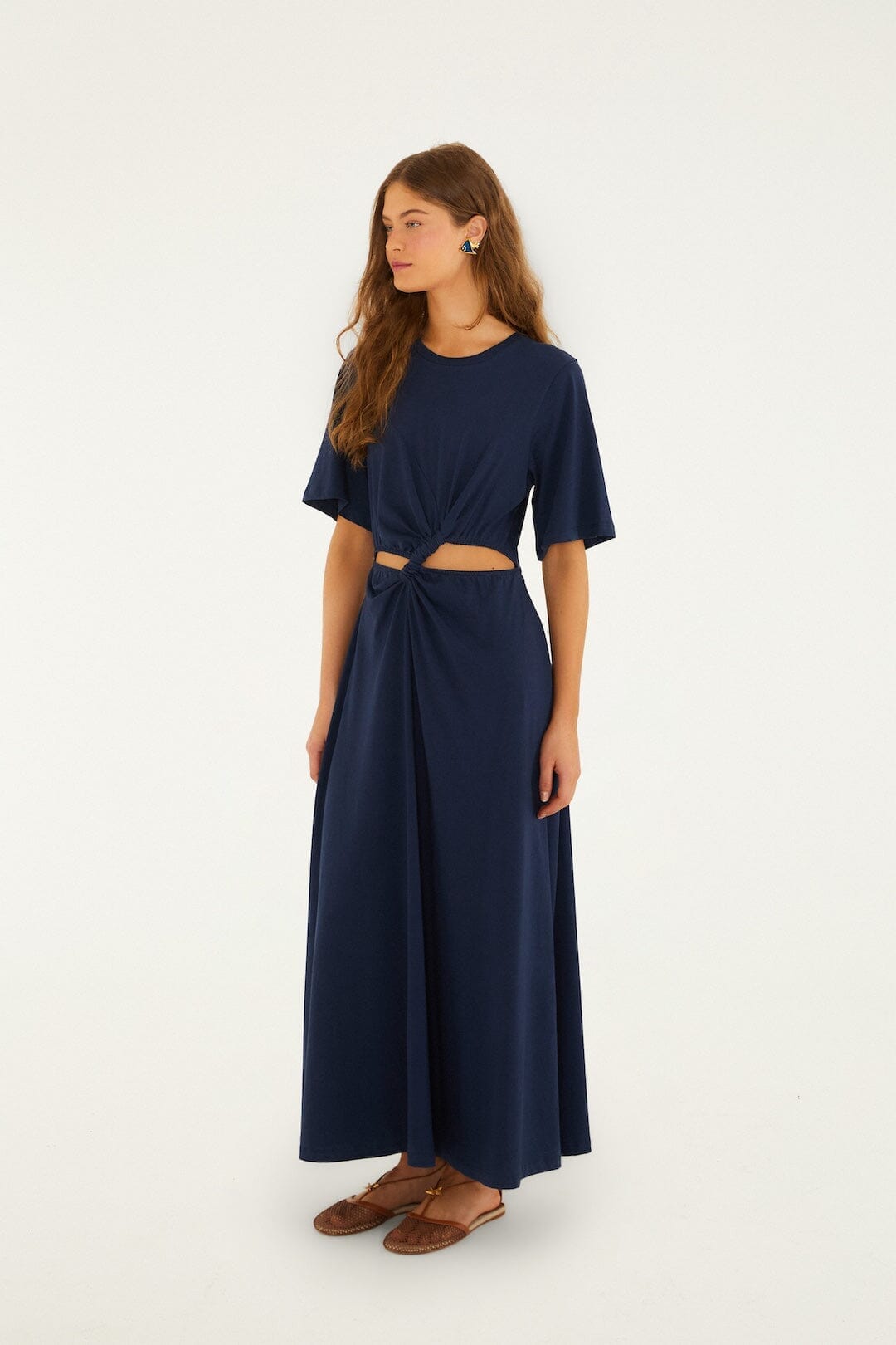 Dark Blue Cut-Out Short Sleeve Maxi Dress