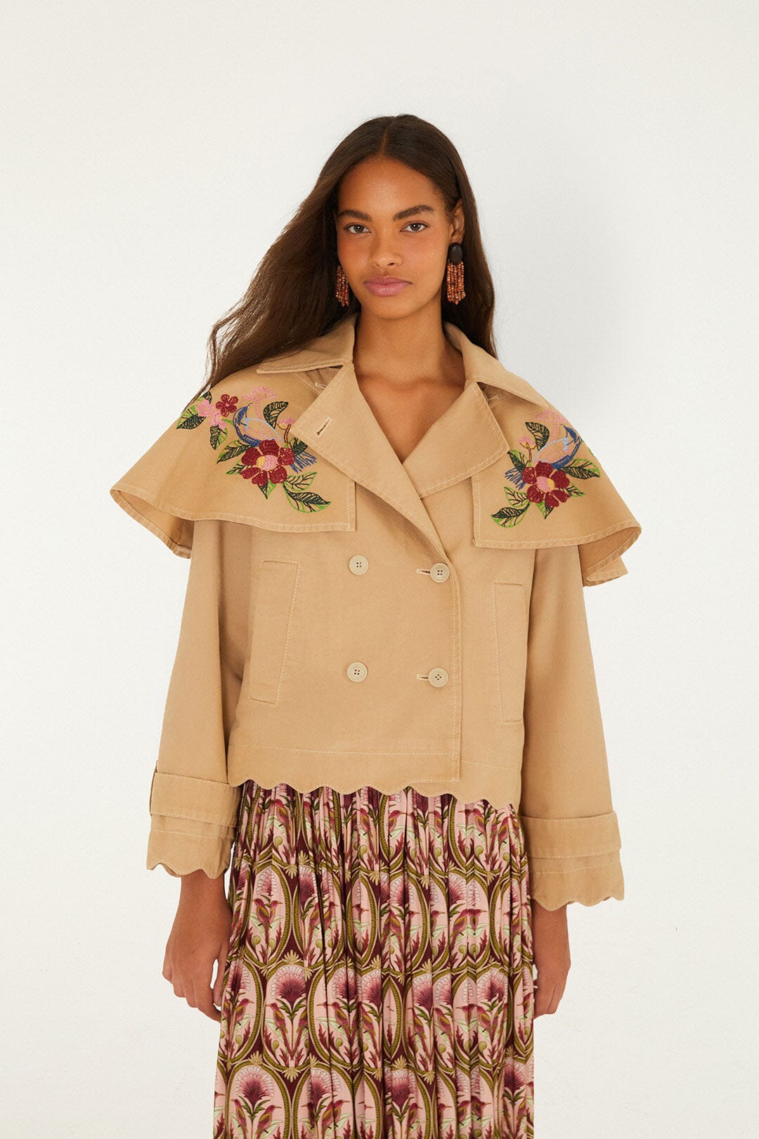 Twill Notched Lapel Mini Trench Coat