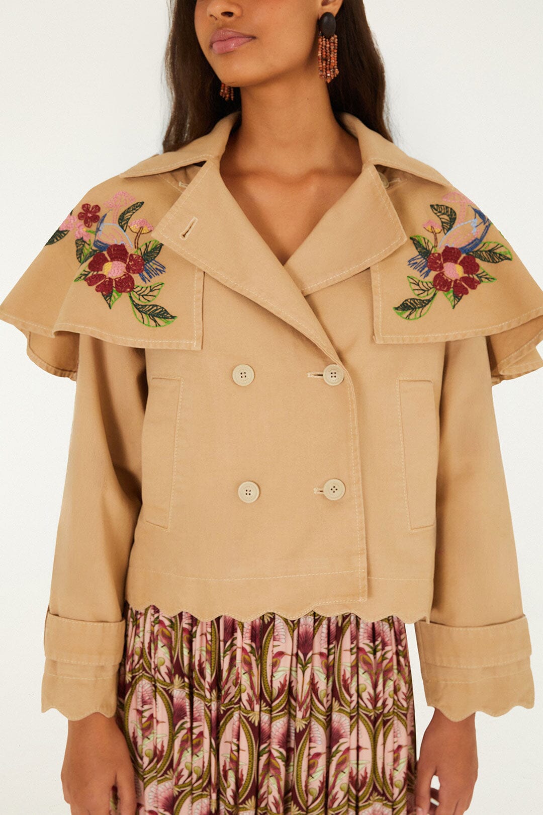 Twill Notched Lapel Mini Trench Coat