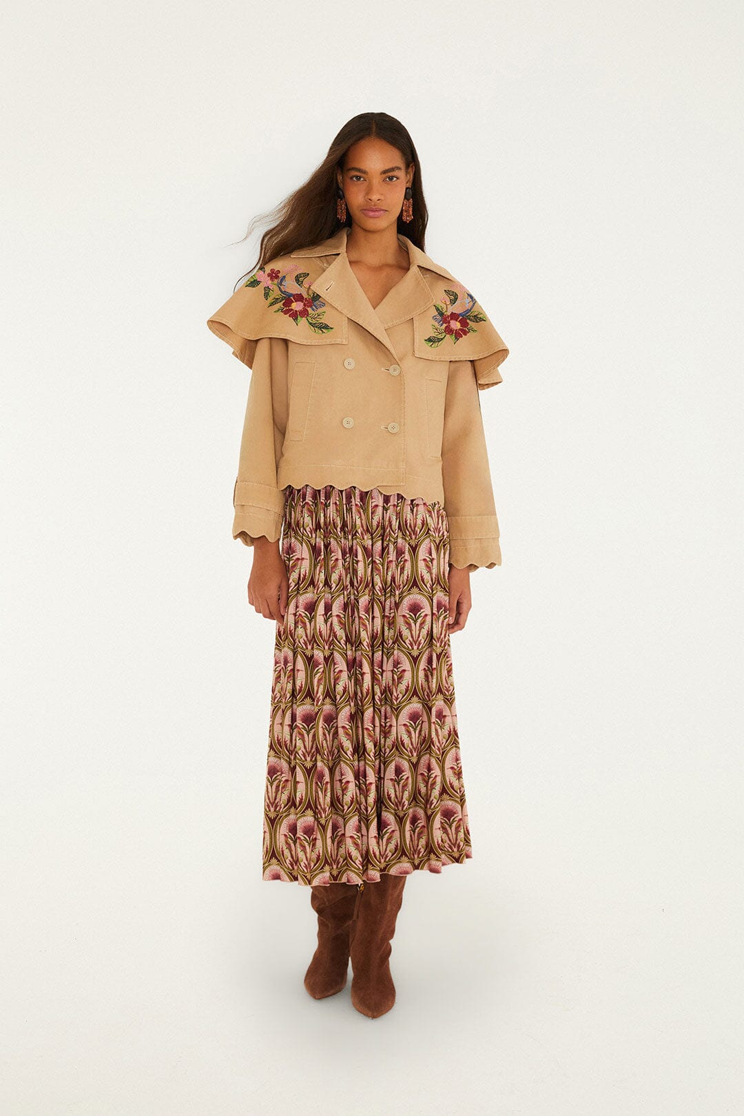 Twill Notched Lapel Mini Trench Coat
