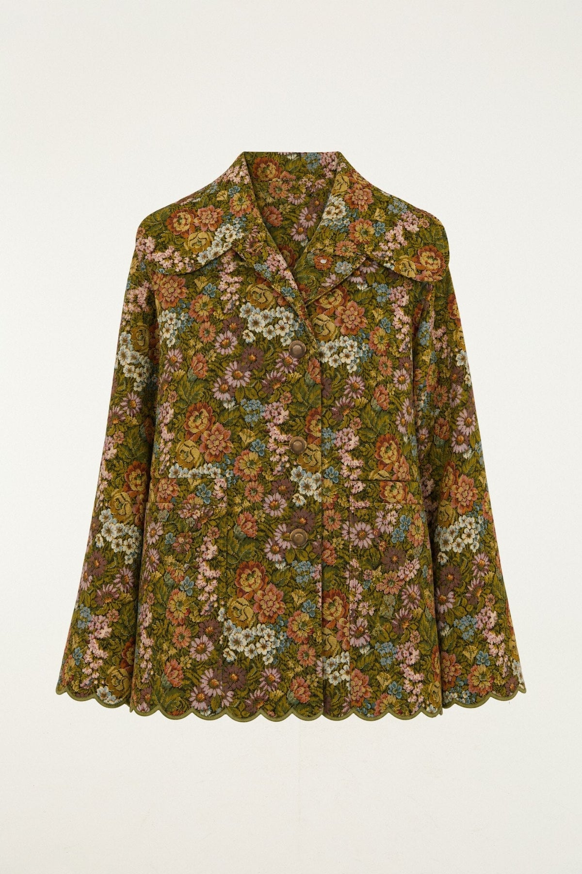 Flower Jacquard Lapel Trench Coat