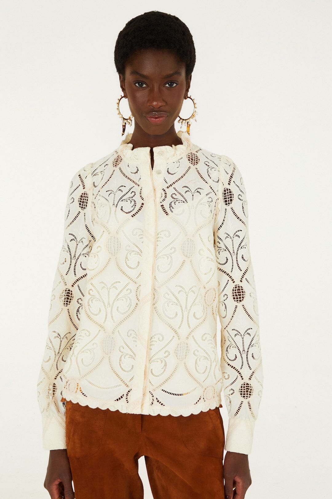 Graphic Lace Long Sleeve Blouse