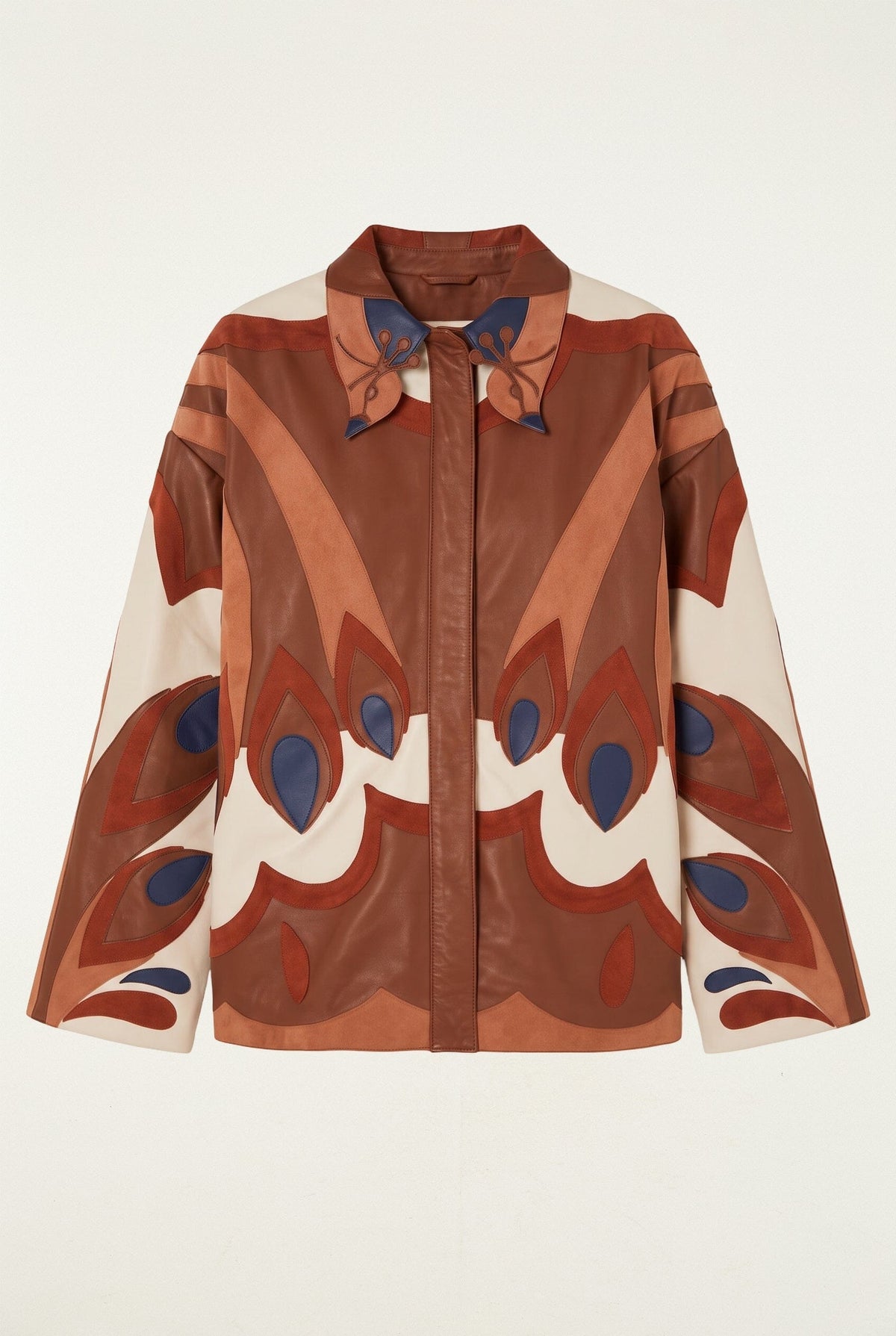 Graphic Bird Collared Leather Shirt
