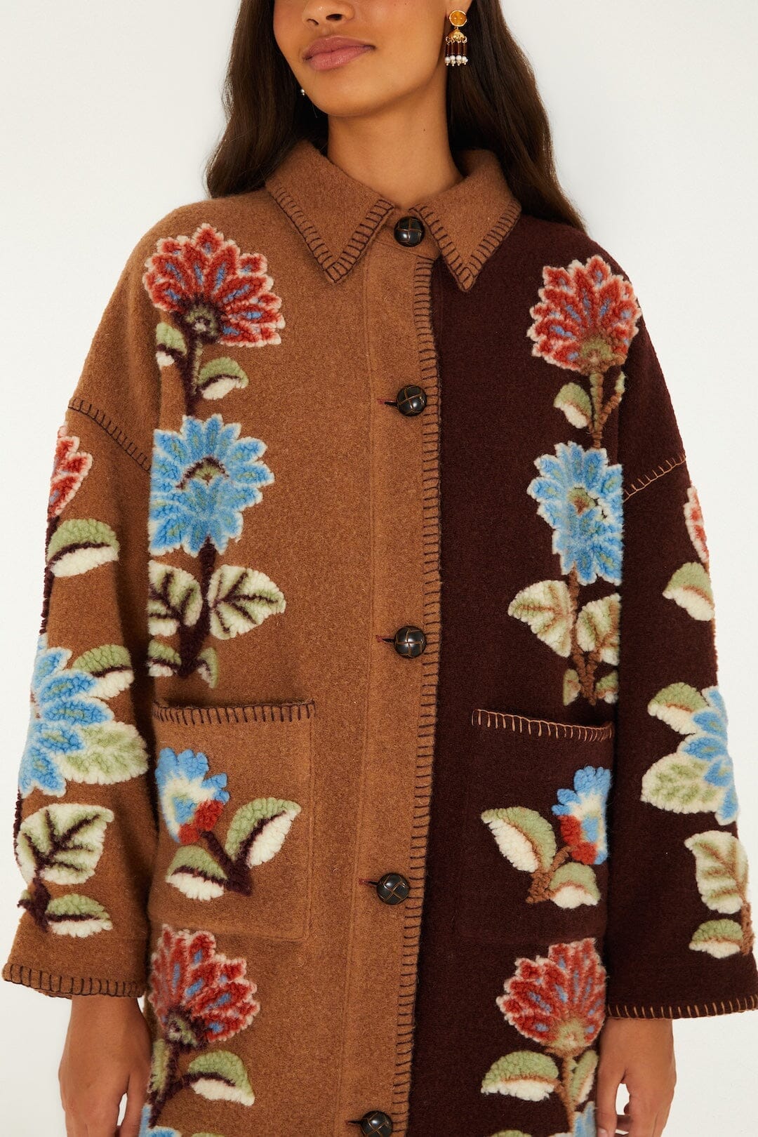 Mixed Delhi Floral Fleece Midi Coat