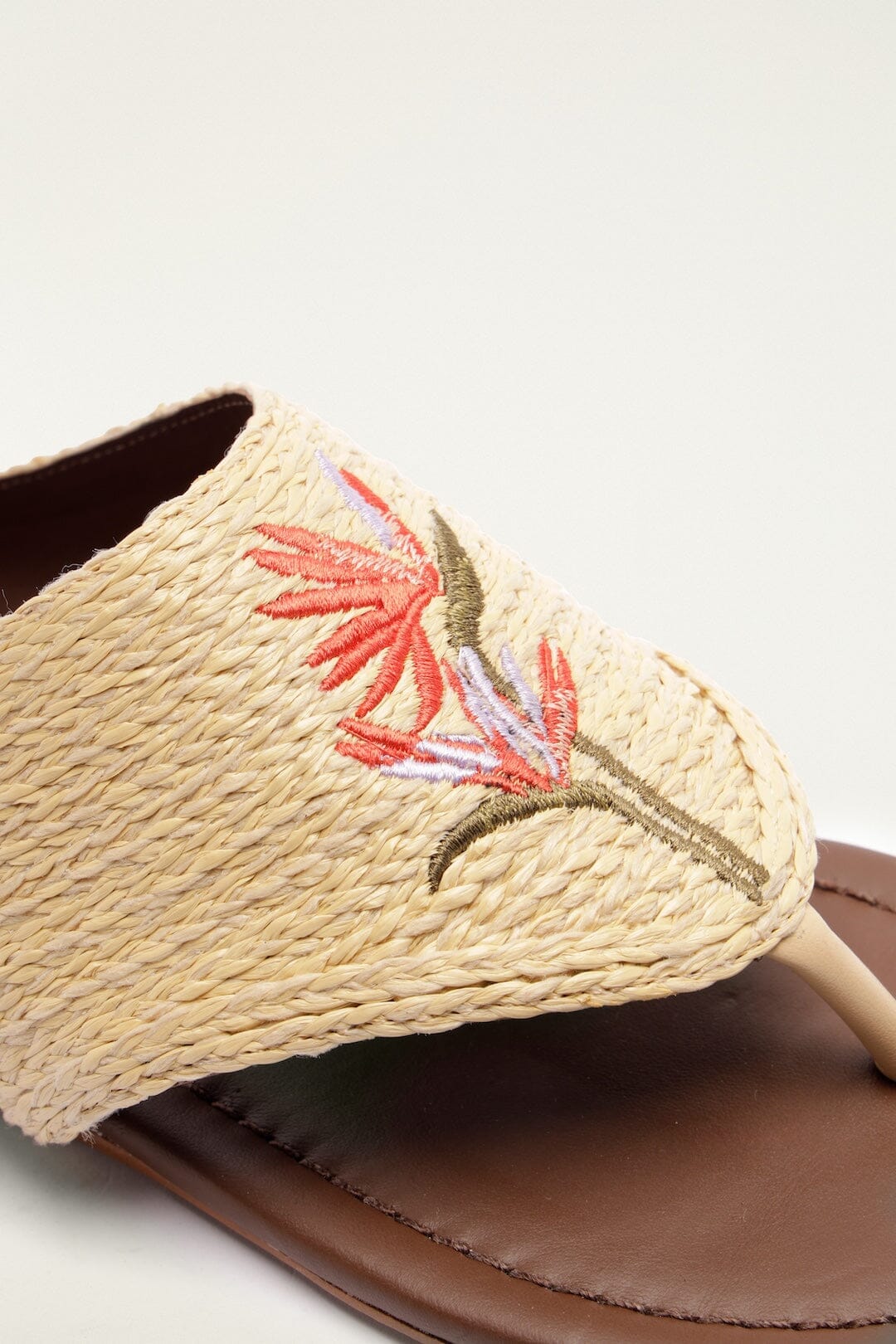 Raffia Embroidered Icons Flat Sandal