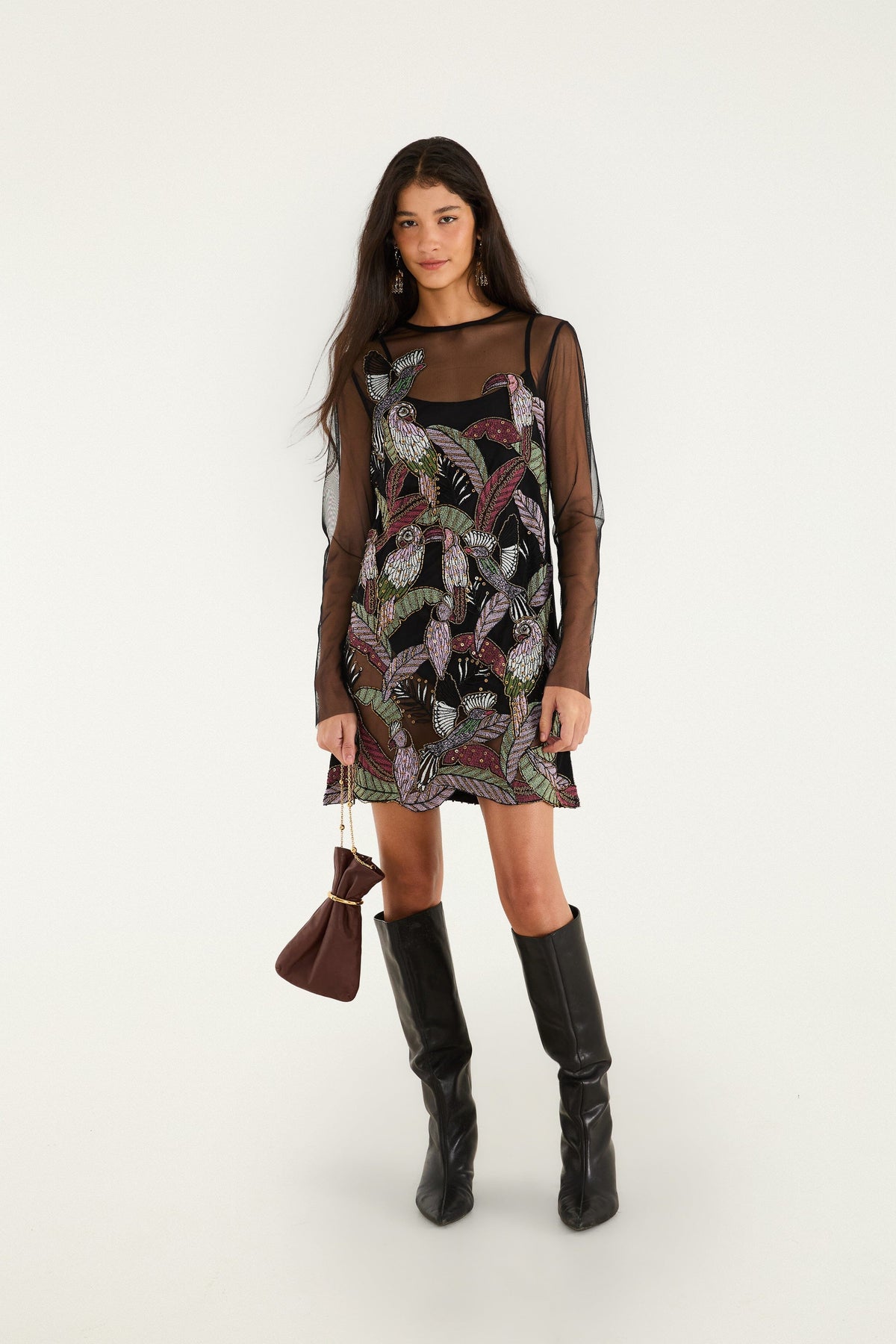 Full Bird Long Sleeve Mini Dress