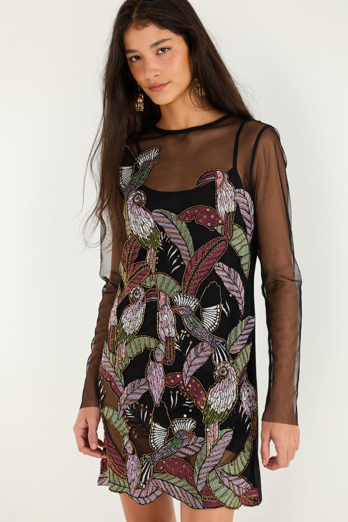 Full Bird Long Sleeve Mini Dress