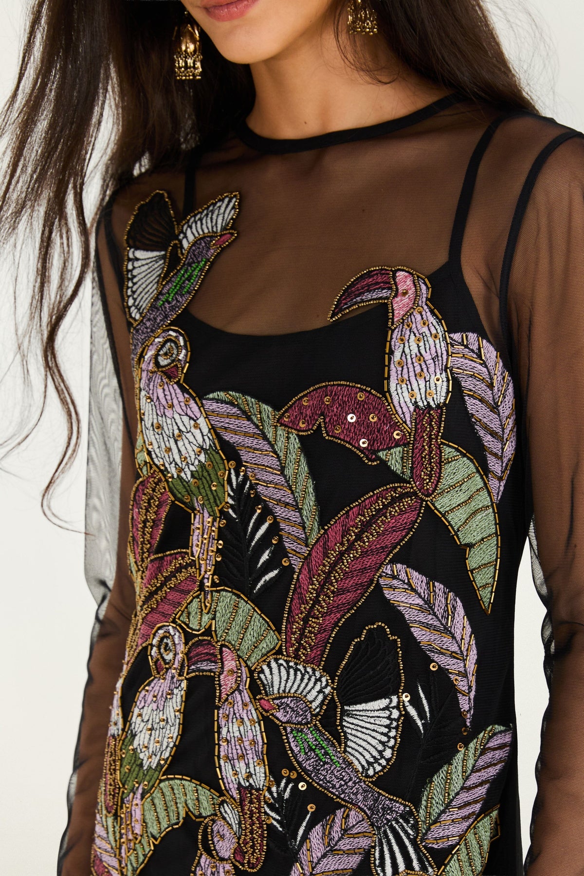 Full Bird Long Sleeve Mini Dress
