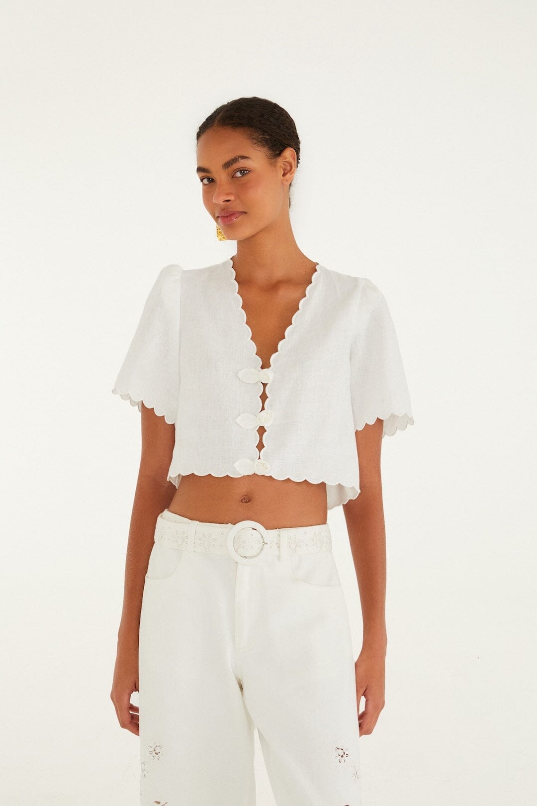 Off-White Roses Scallop Artisanal Top