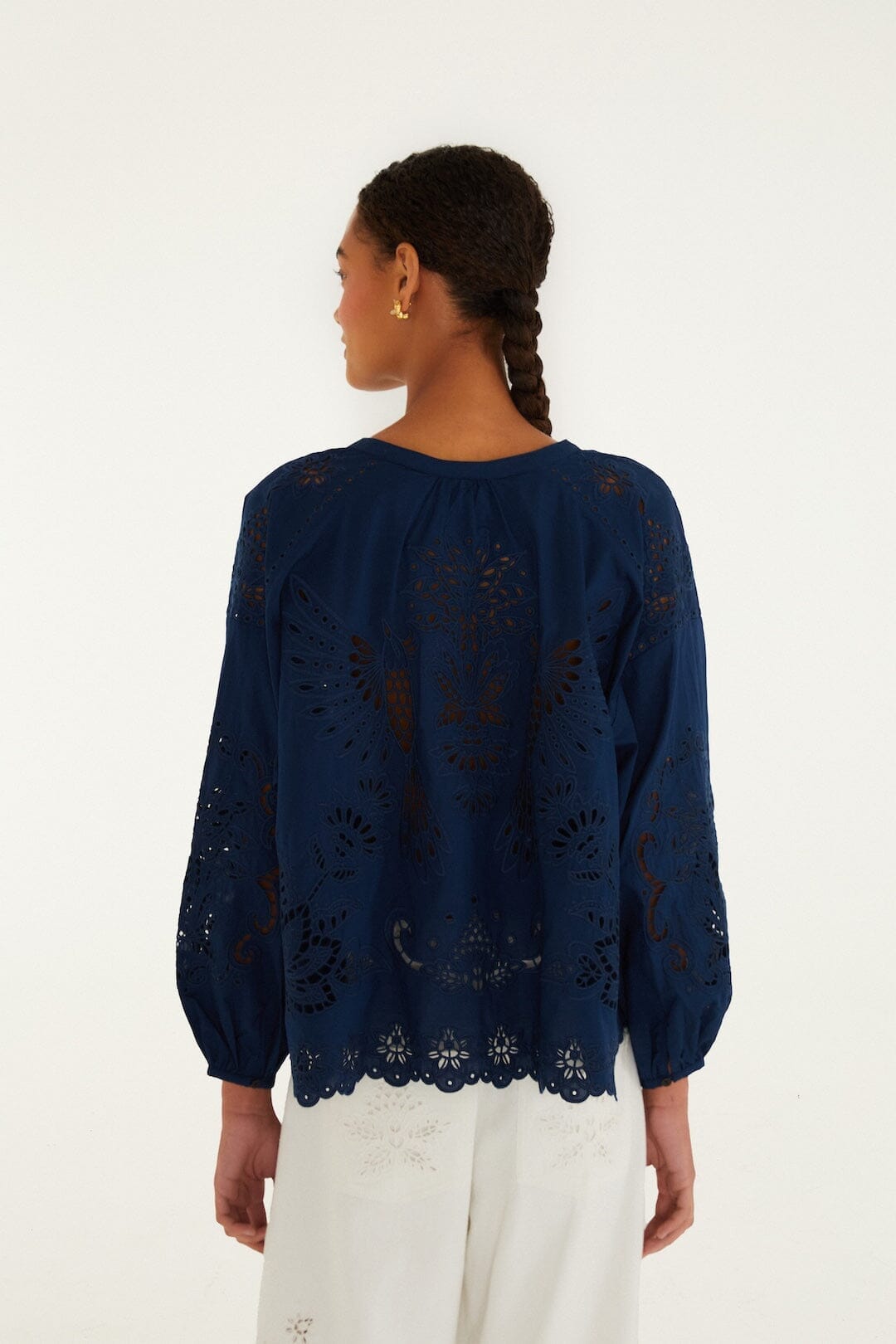 Navy Blue Artisanal Long Sleeve Blouse