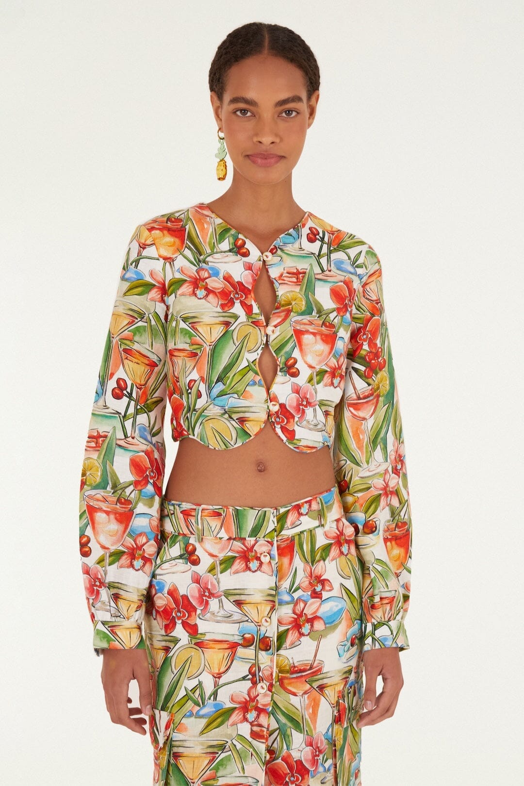 Off-White Cocktail Wavy Long Sleeve Euroflax Premium Linen Top