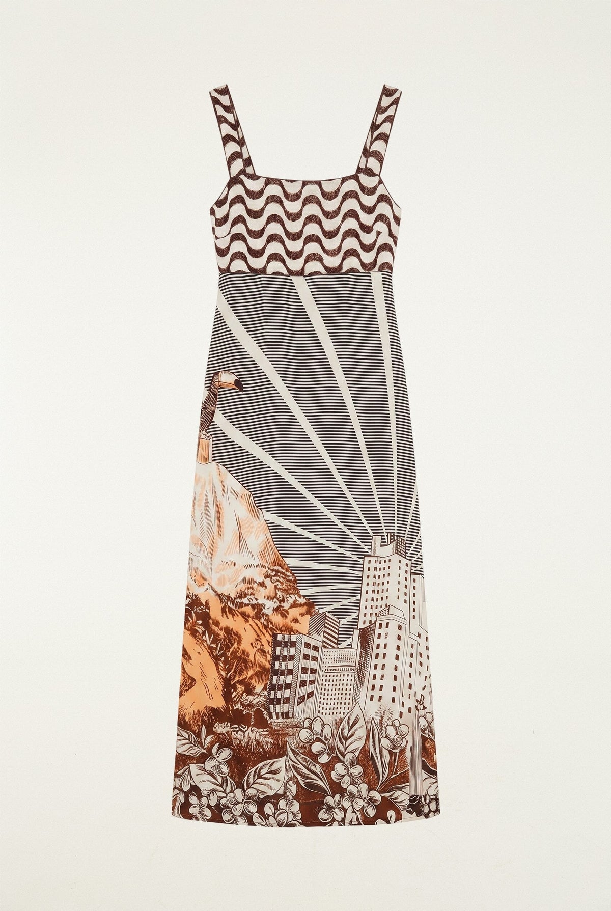 Mixed Carioca Coffee Scarves Sleeveless Midi Dress