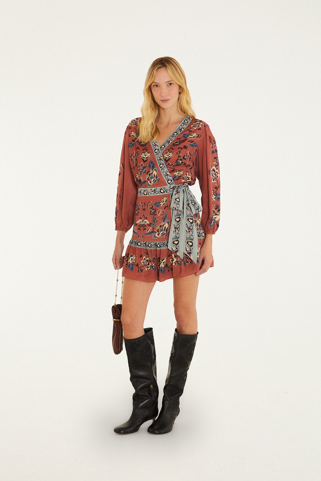 Floral Beauty Tapestry Wrap Mini Dress