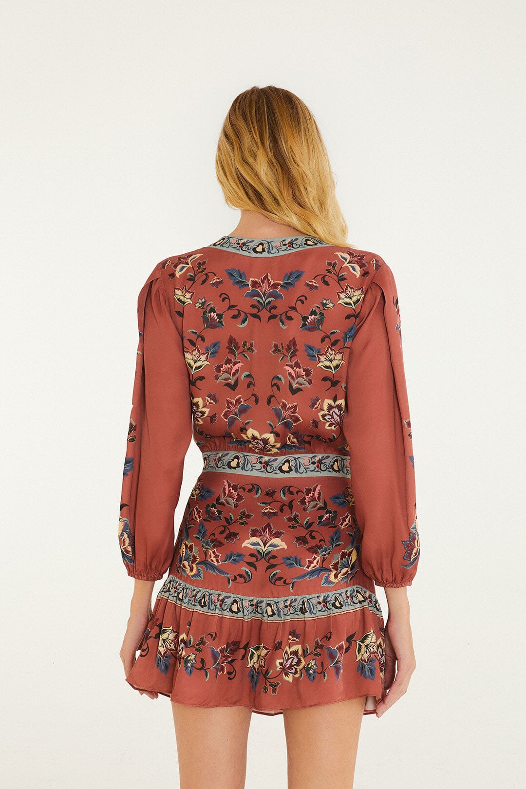 Floral Beauty Tapestry Wrap Mini Dress