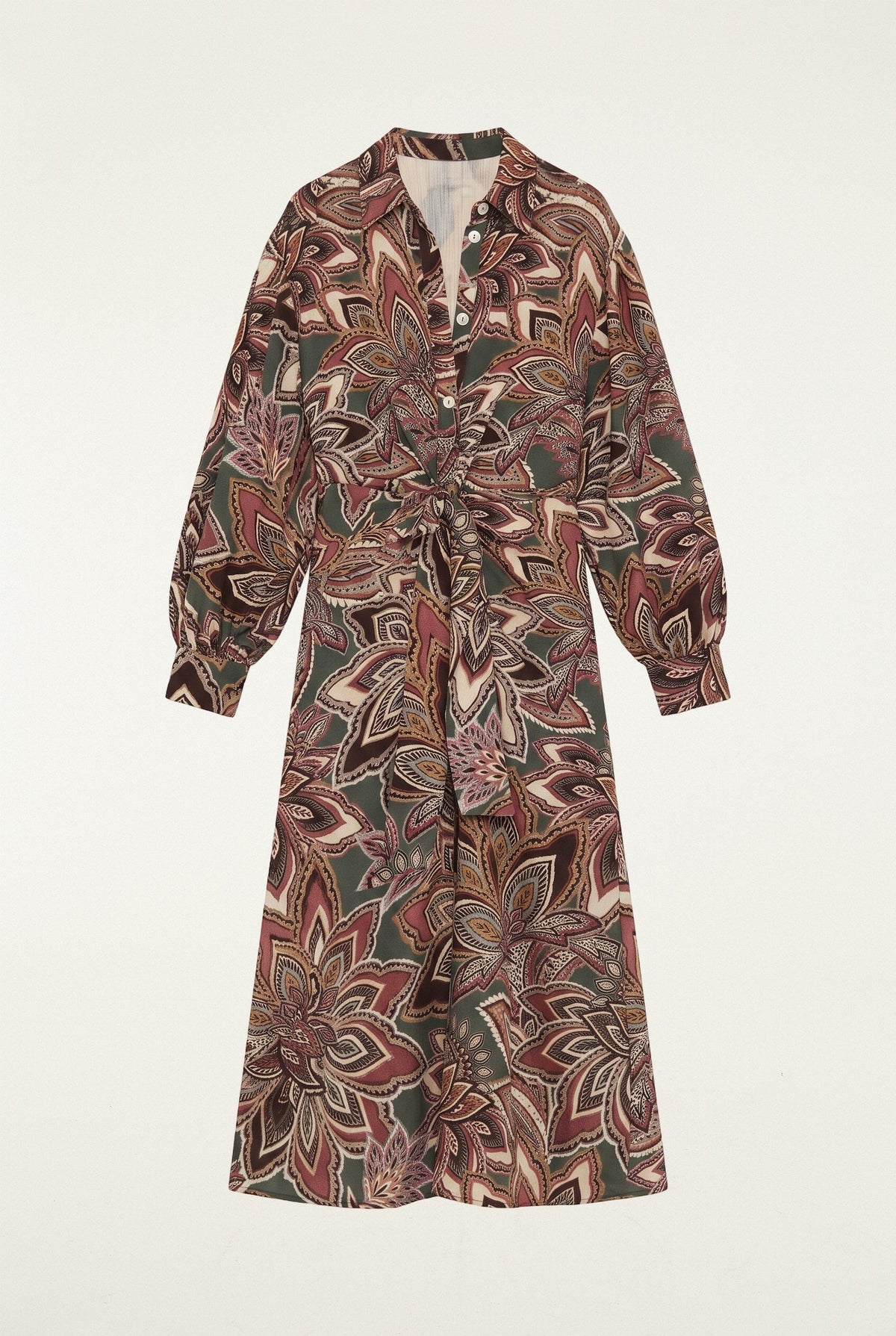 Tapestry Flowers Belted Midi Dress