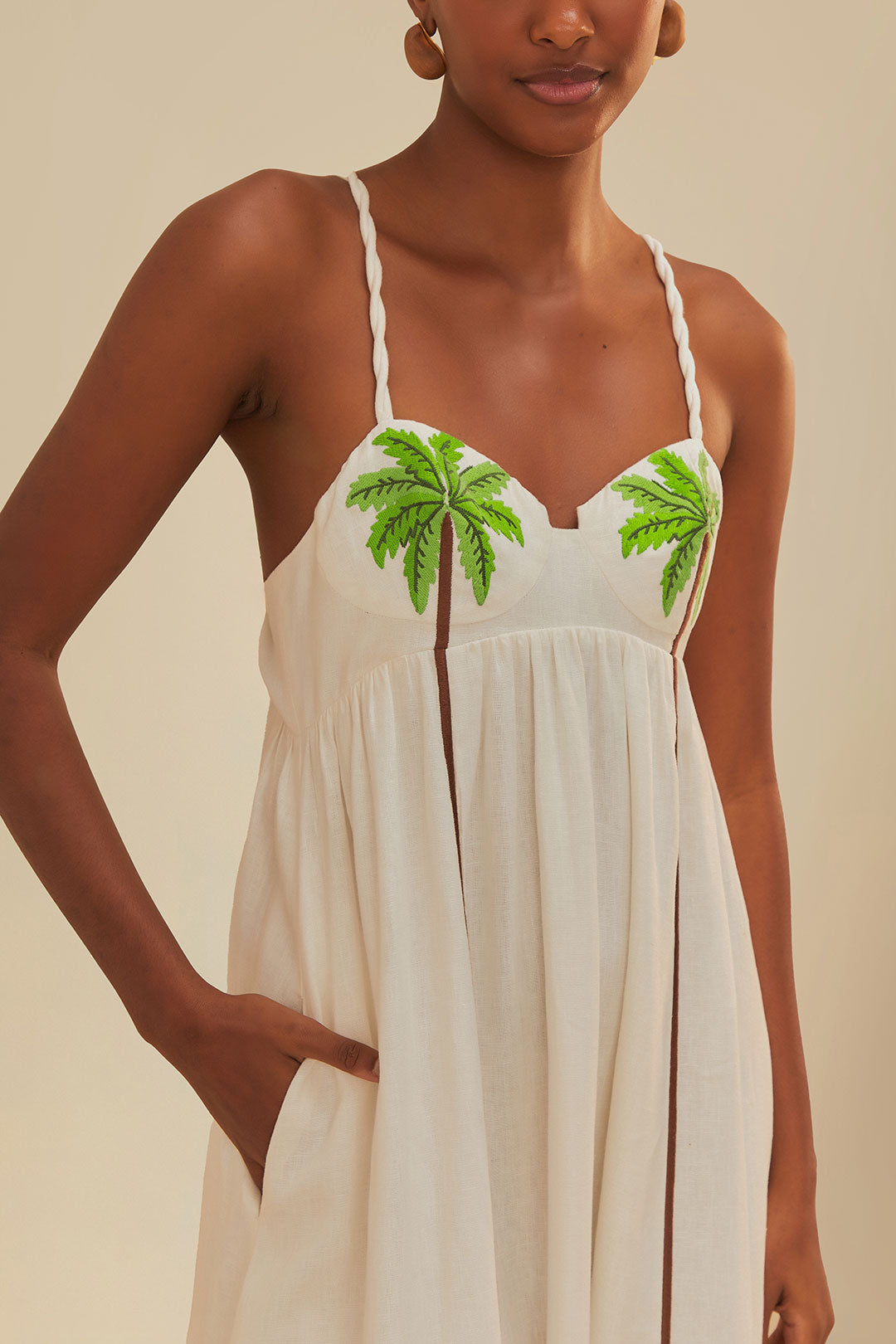 Coconut Tree Embroidered Maxi Dress