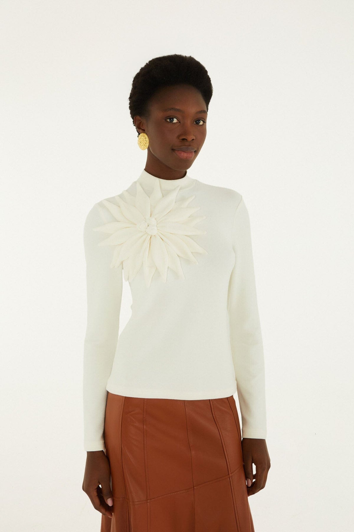 3d Flower Long Sleeve Blouse