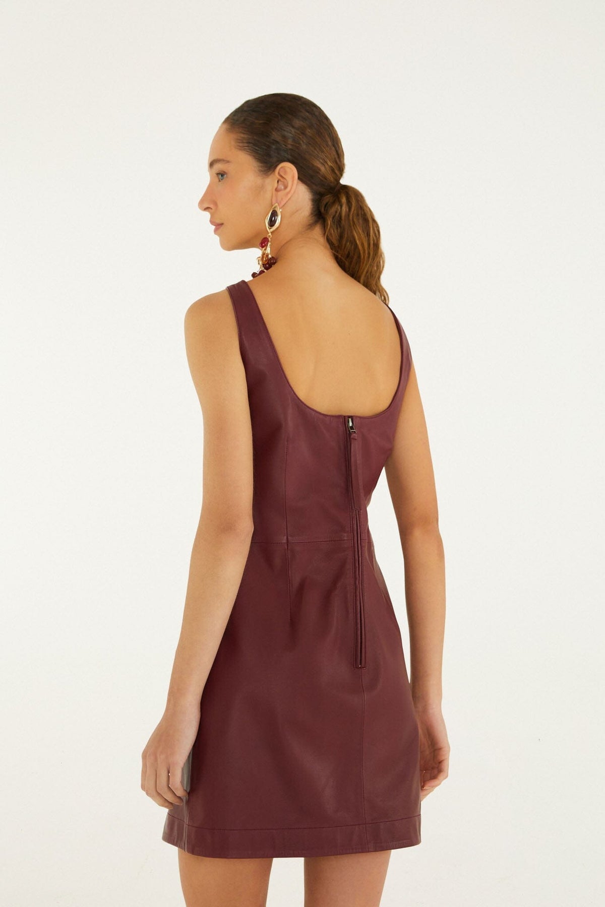 3d Flowers Sleeveless Leather Mini Dress