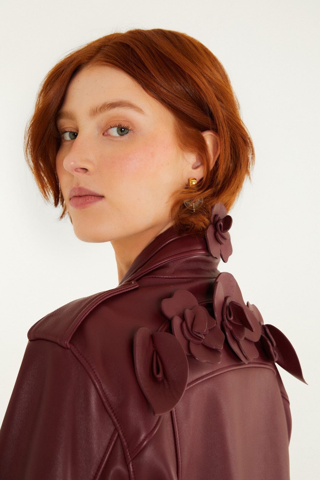 3d Flowers Zippers Biker Leather Jacket