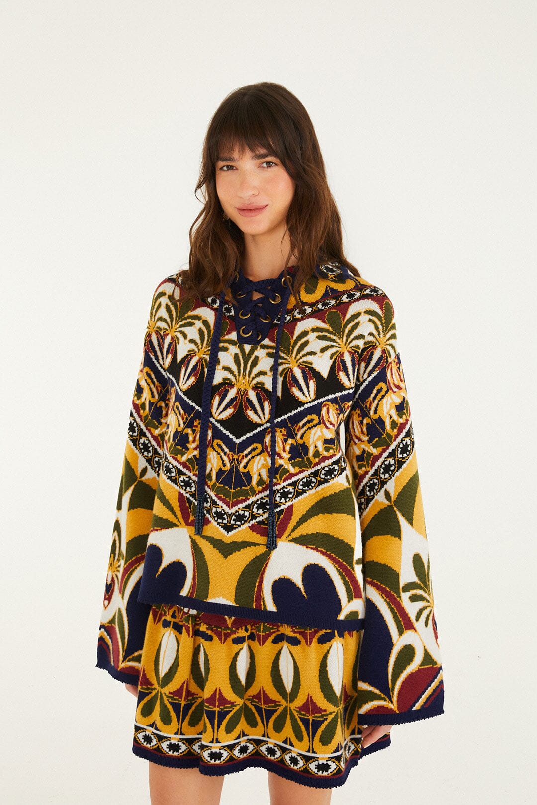 FARM Rio model wearing the Ainika Pietra Dura Knit Sweater