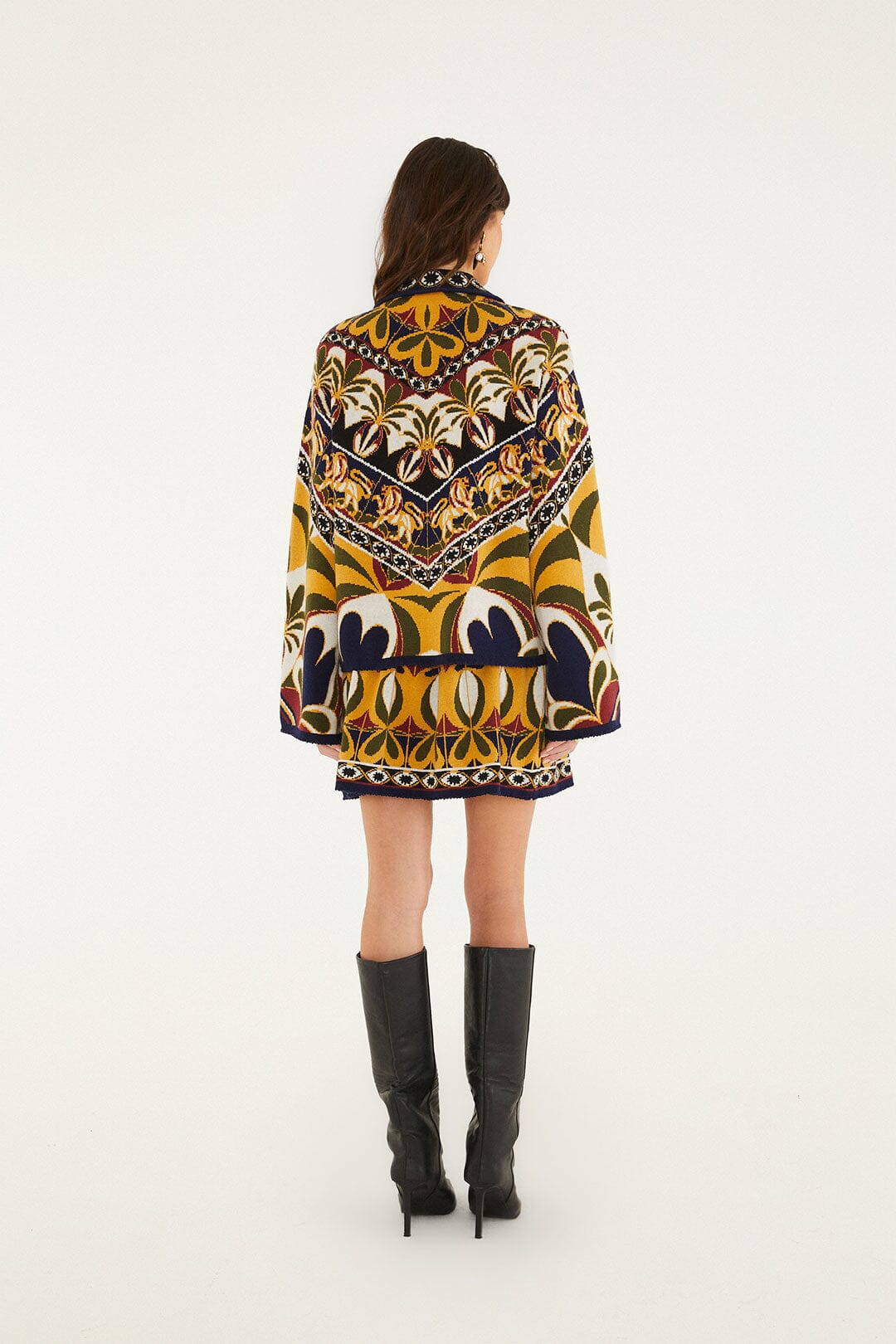 FARM Rio model wearing the Ainika Pietra Dura Knit Sweater