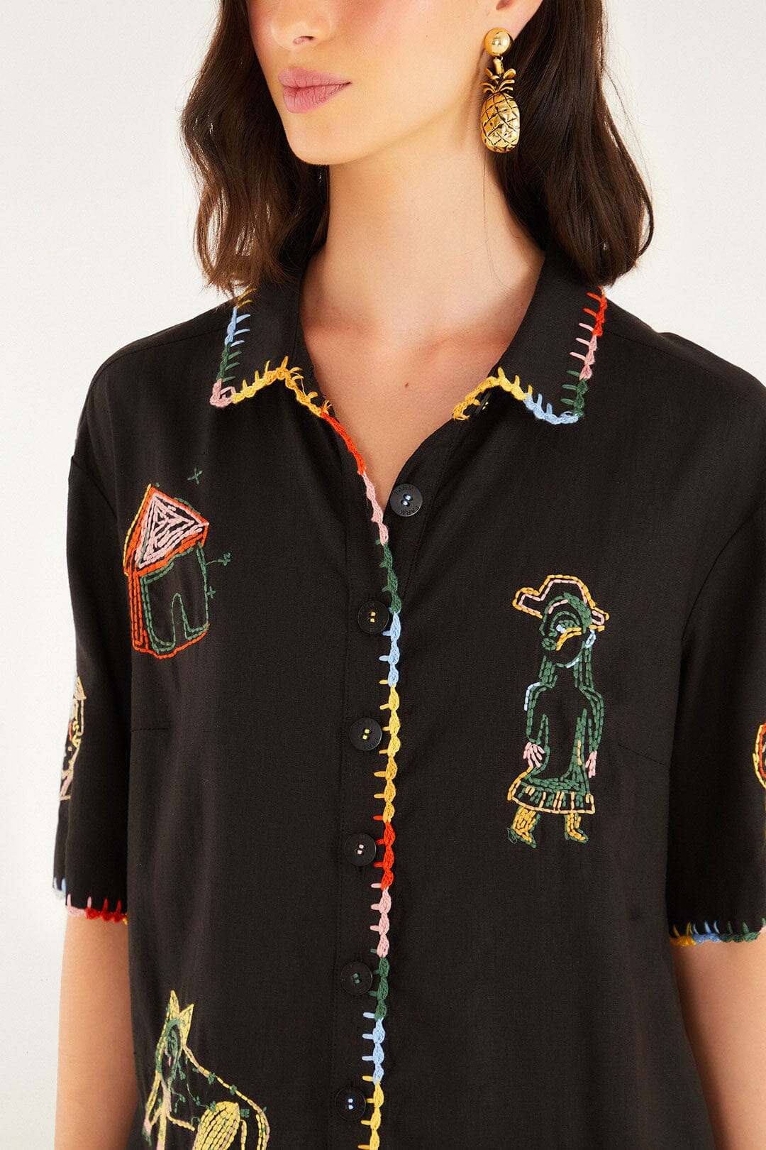 FARM Rio model wearing the Ana Leovy Farm Rio Figures Short Sleeve Lenzing� Ecovero� Euroflax� Maxi Jumpsuit