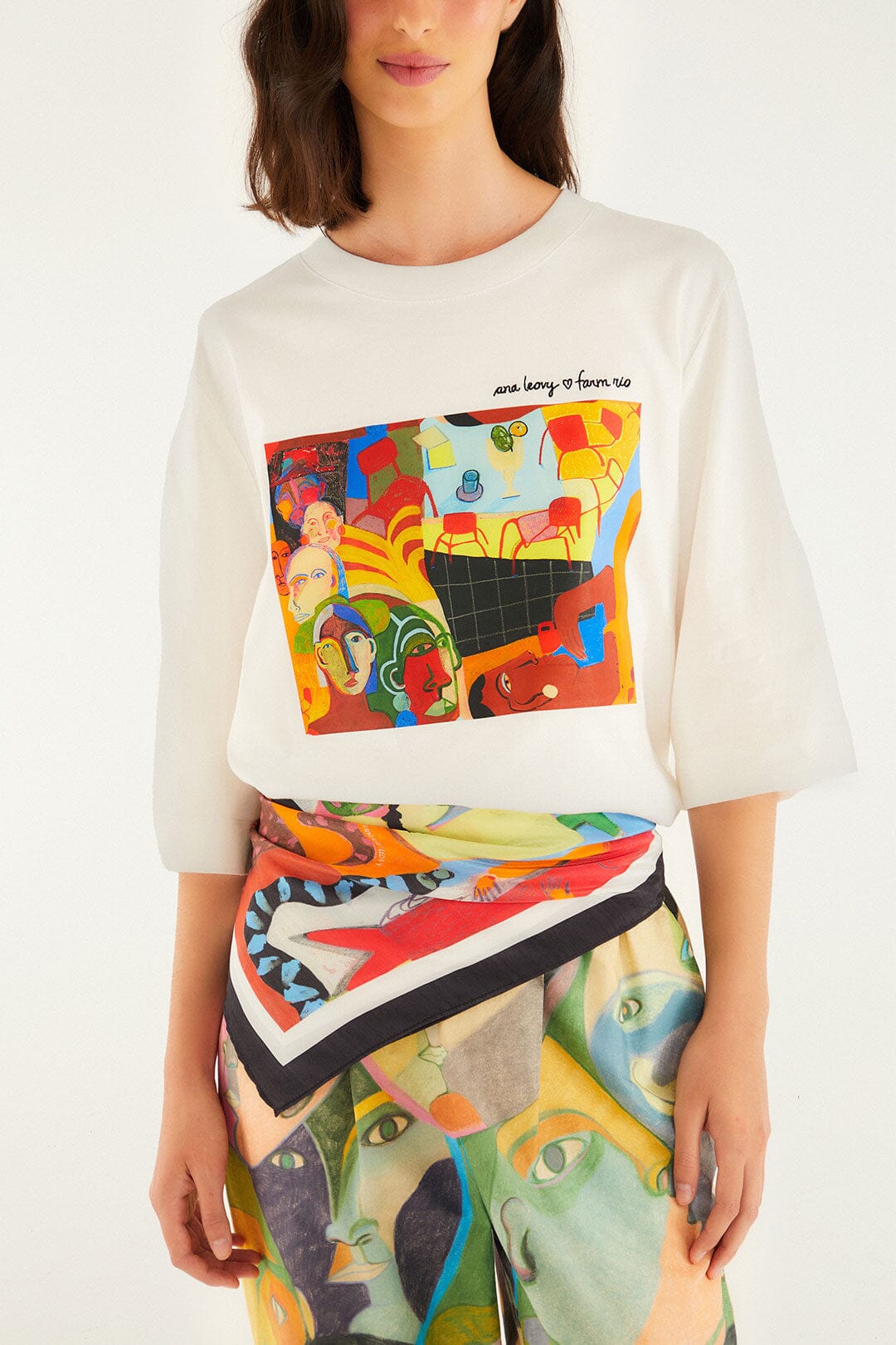 FARM Rio model wearing the Ana Leovy Farm Rio Scarf