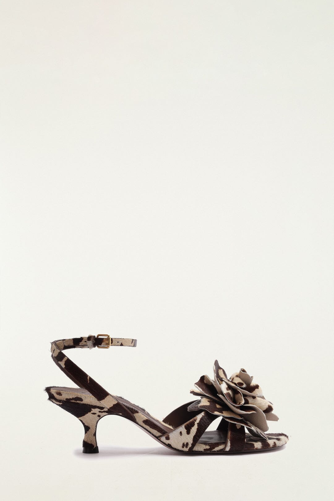 FARM Rio model wearing the Animal Print Flower Heeled Sandal