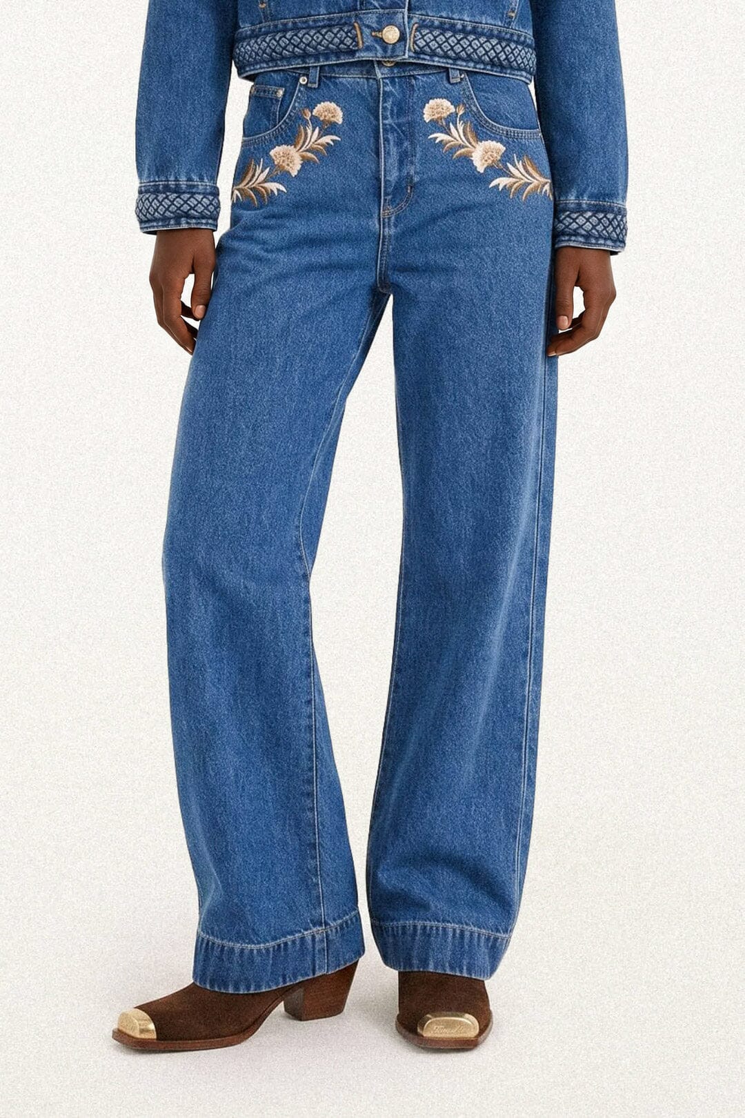 FARM Rio model wearing the Arabesque Love Denim Pants