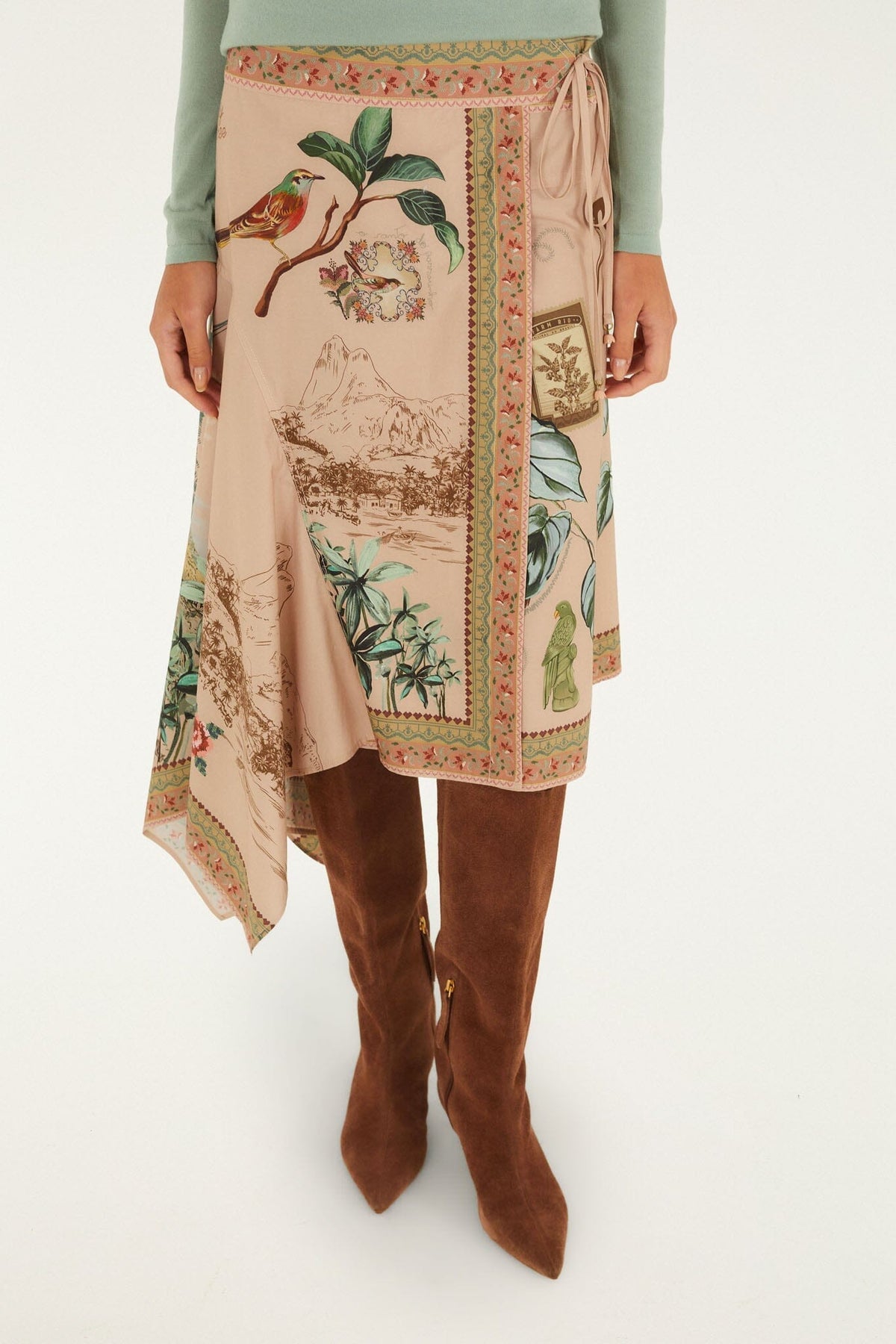 Bird Poetry Wrap Midi Skirt