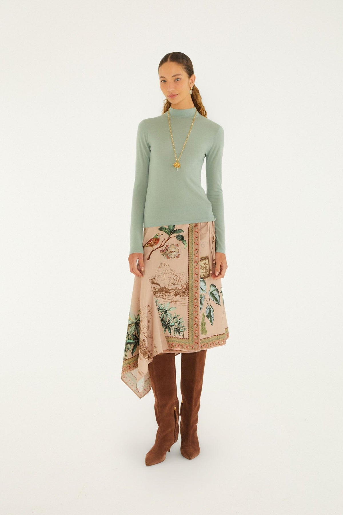 Bird Poetry Wrap Midi Skirt