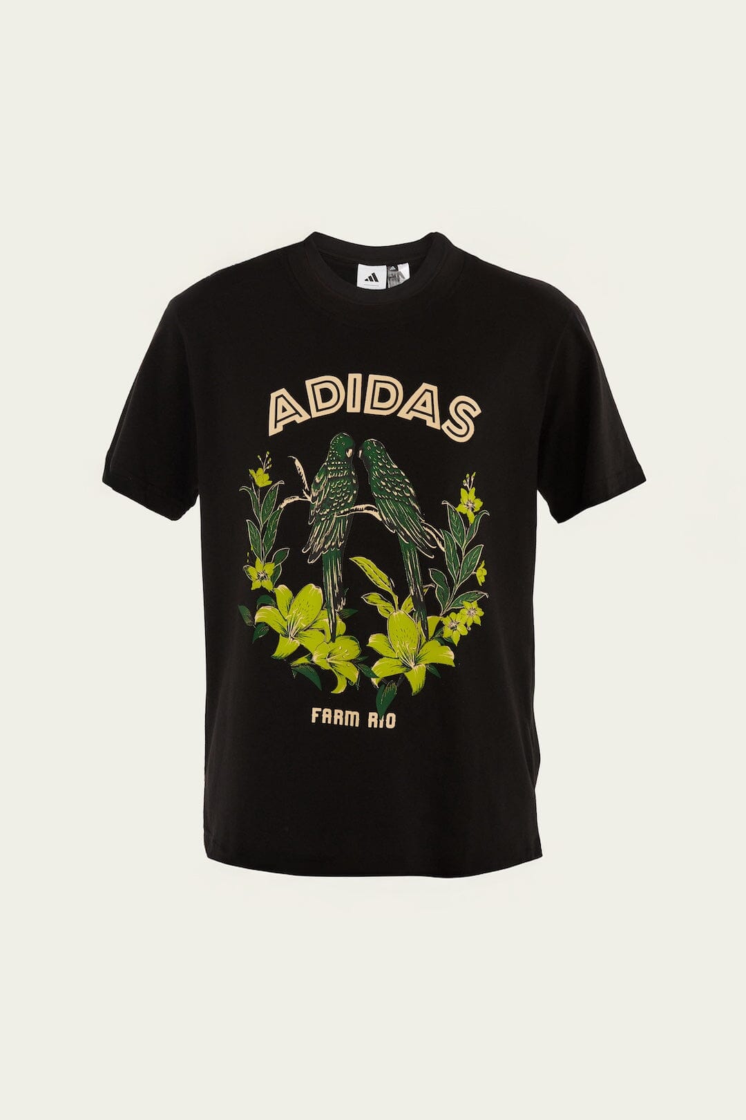 FARM Rio model wearing the Birds Black Adidas T-Shirt