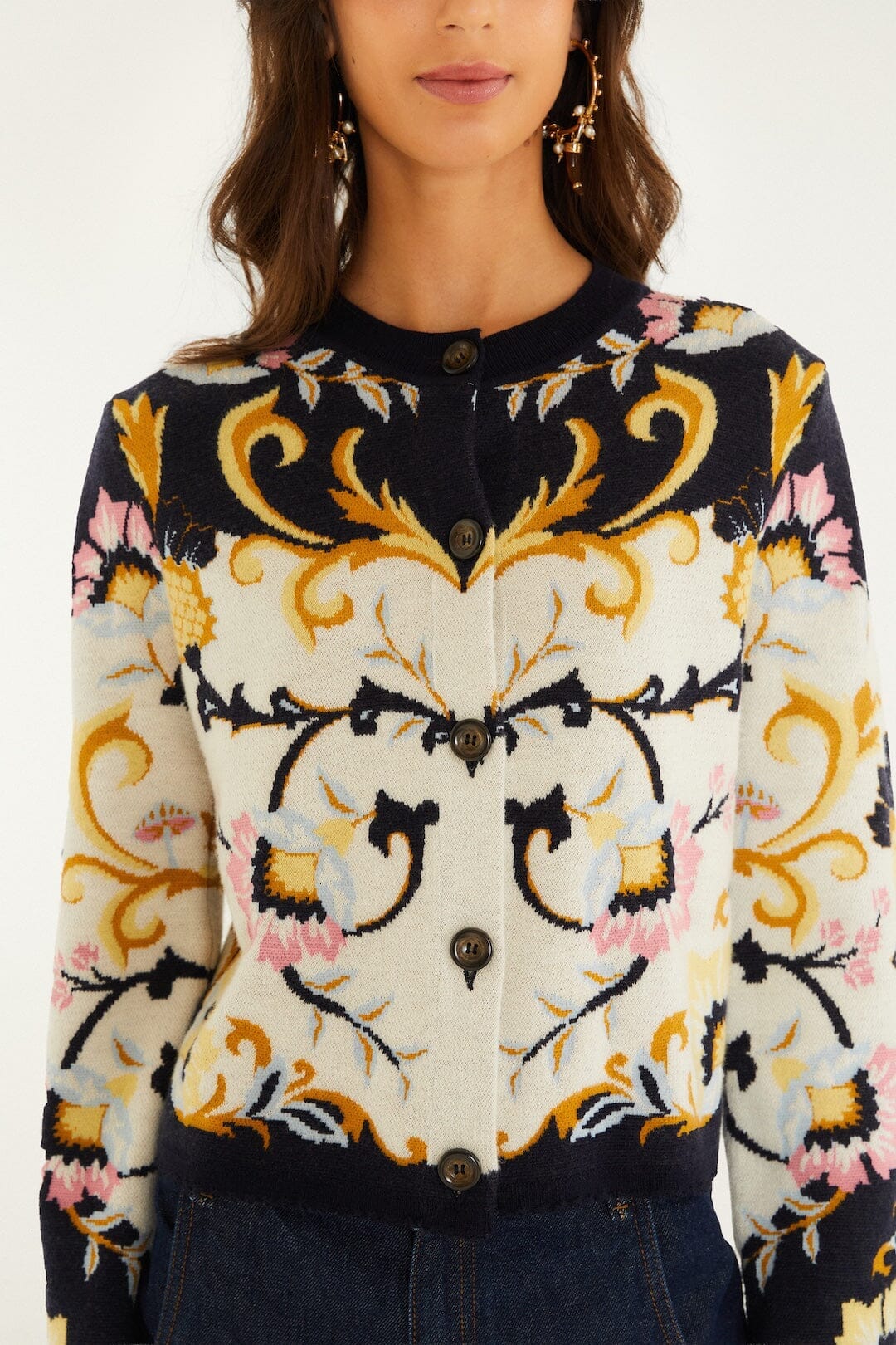 Birds Romance Buttoned Knit Cardigan
