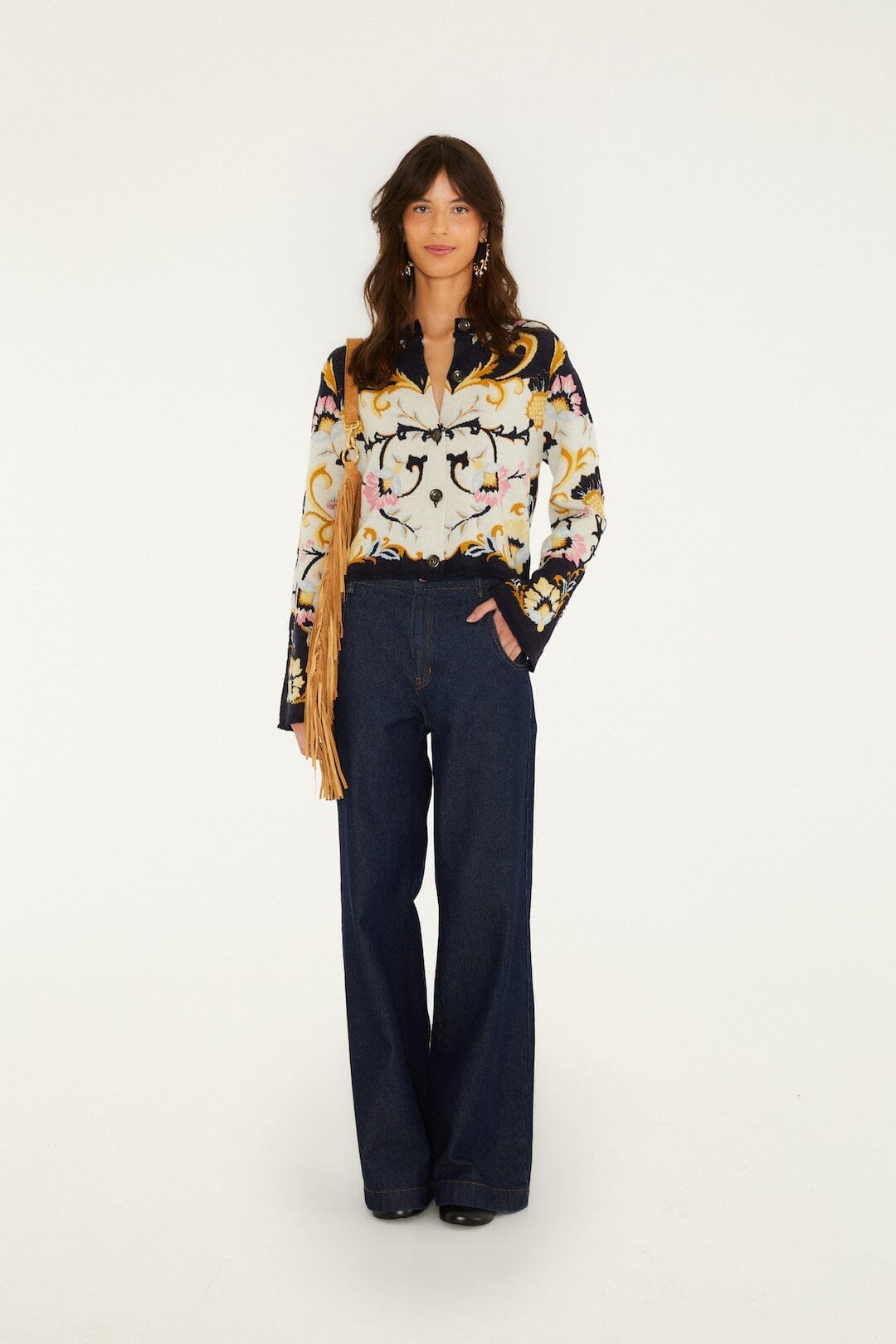Birds Romance Buttoned Knit Cardigan